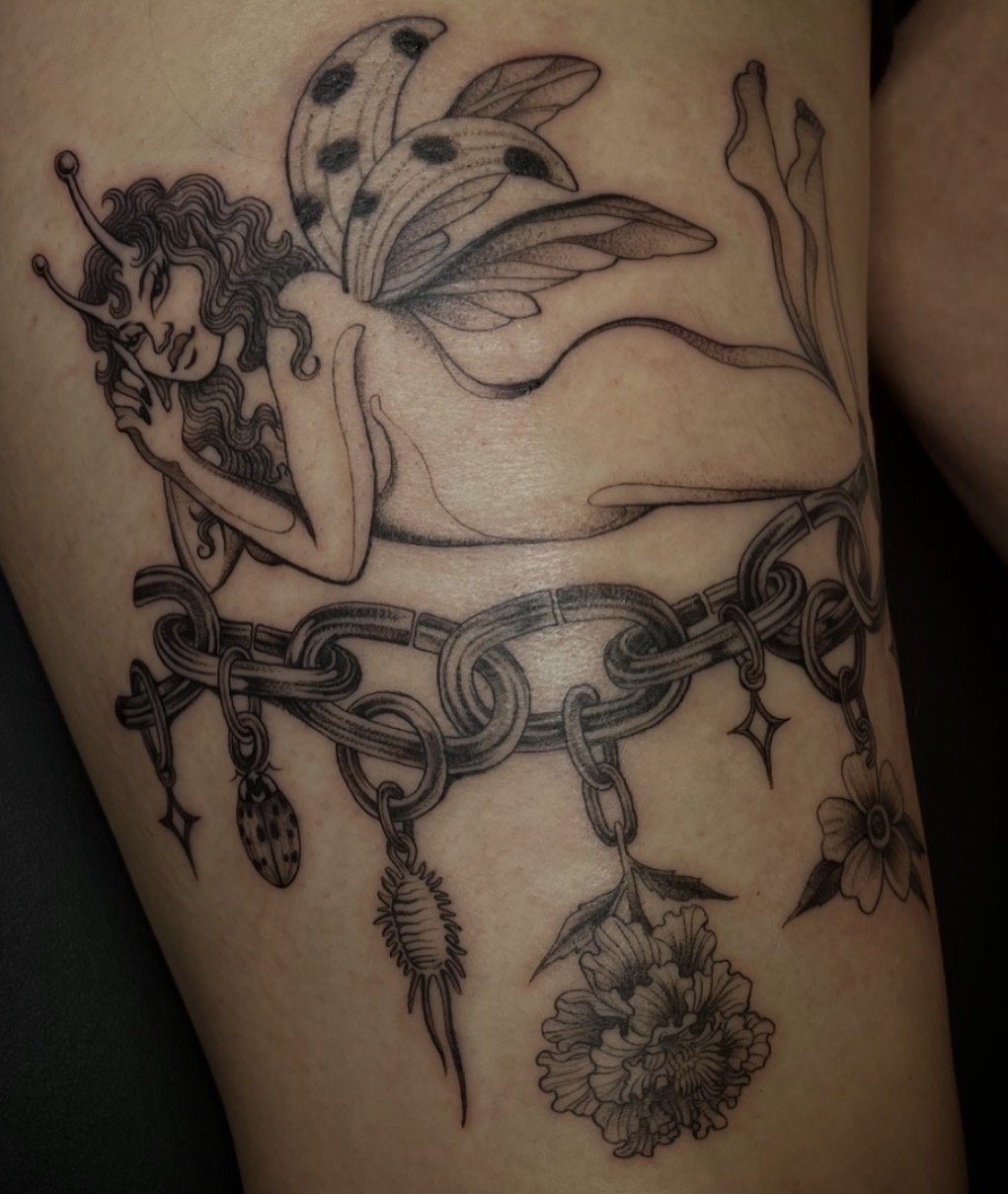 Eryn Rowe aka Swamp Blossom working at Lombard Street Tattoo in Portland, Oregon