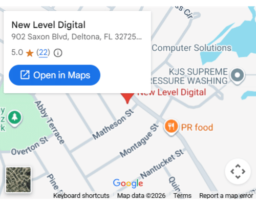 Map to New Level Digital, 902 Saxon Blvd, Deltona FL