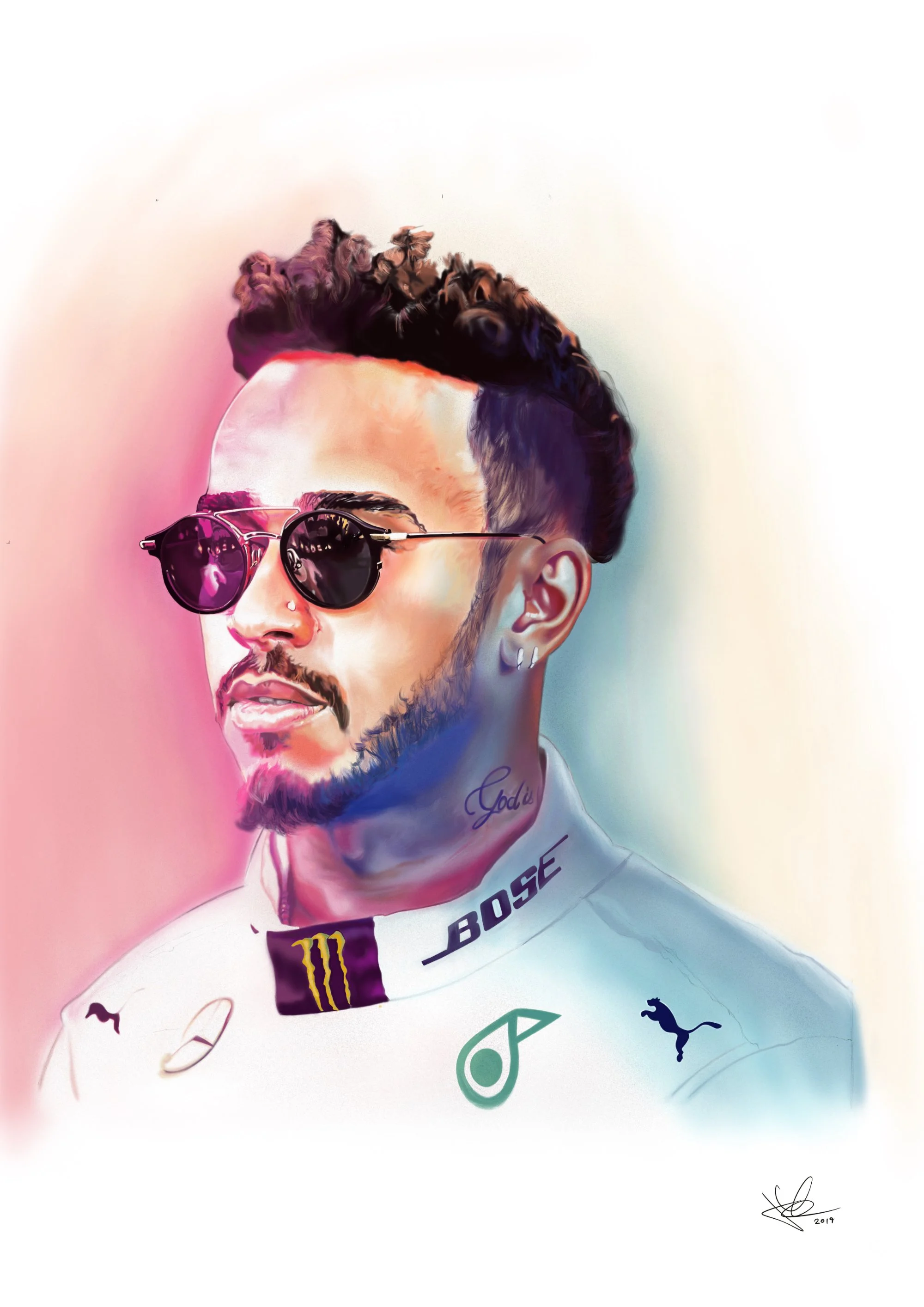 Lewis Hamilton drawn using an iPad Pro and Apple Pencil