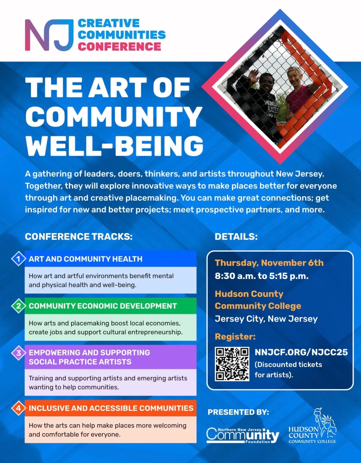 The New Jersey Creative Communities Conference is coming up November 6 at Hudson County Community College — and Jersey City residents get 20% off all tickets! Please register at https://www.nnjcf.org/njcc25/. Use discount code NNJCF to get 20%