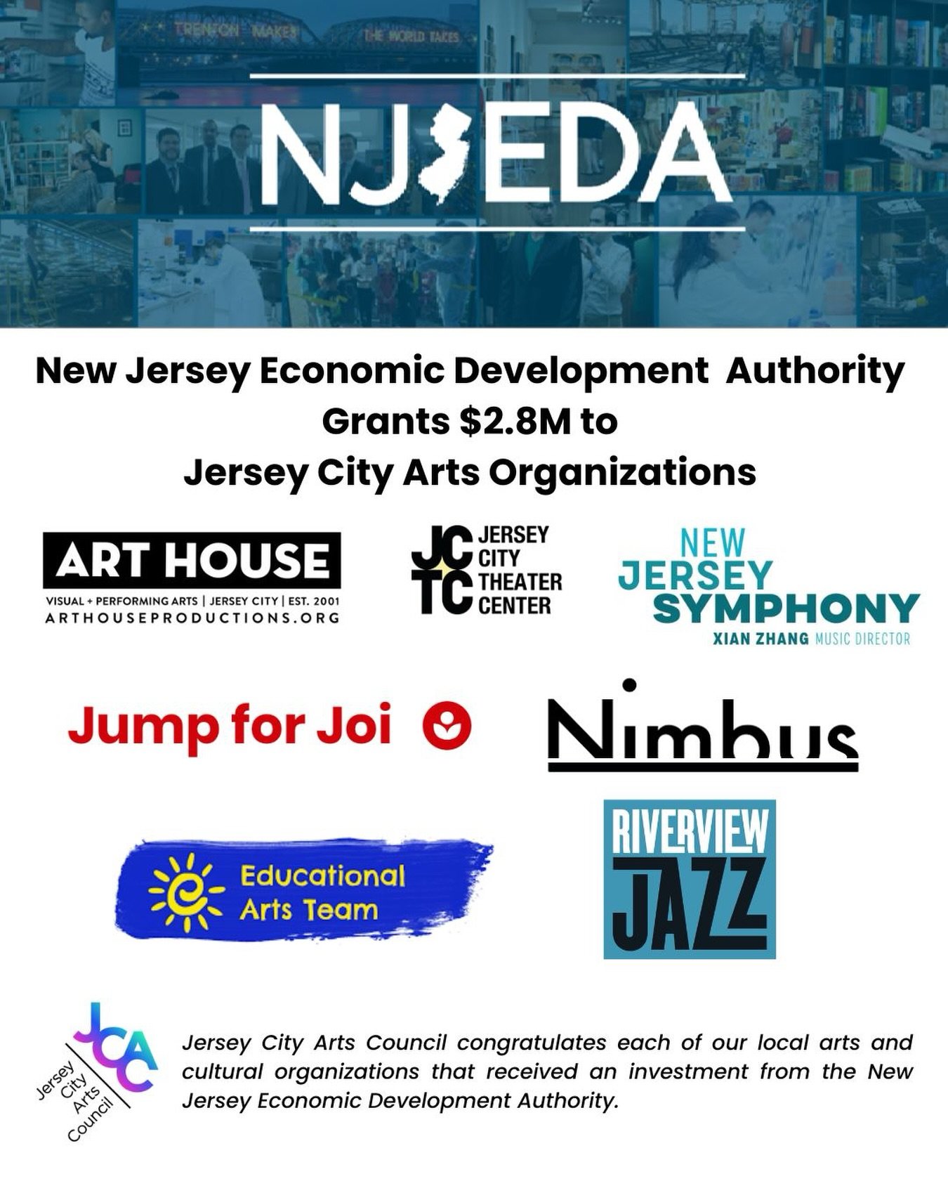 The New Jersey Economic Development Authority (NJEDA) has awarded $15 million in Phase II of the A.R.T. Program&mdash;investing $2.8 million directly into Jersey City&rsquo;s arts ecosystem.

These grants aim to catalyze community placemaking efforts