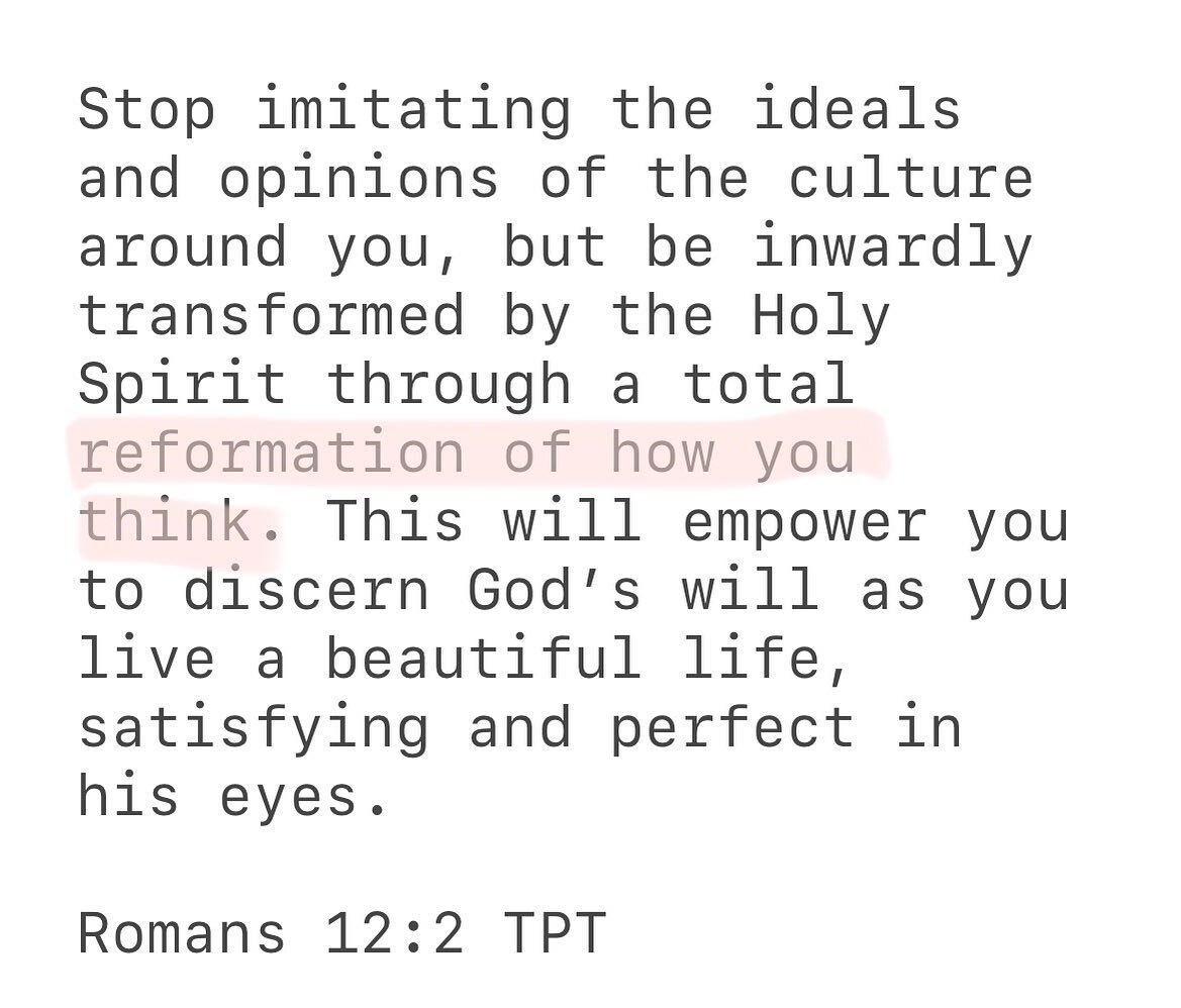 BE TRANSFORMED by the RENEWAL of your mind. 🤯

This means - transformation comes when we renew our mind to that of the mind of Christ.

The mind of Christ is set on Kingdom truths rooted in the true heart, character and nature of God the Father, Jes