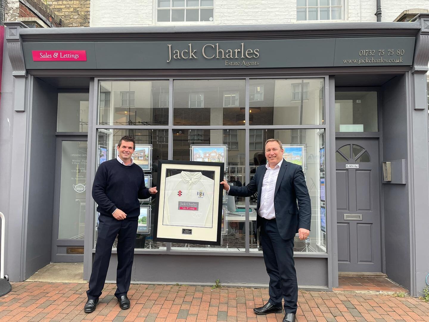 One of our main sponsors @jackcharles2020 standing outside their Tonbridge branch with their very own TCC shirt to take pride of place in their office.

Thanks to James, Shaun and their team for their ongoing support of the club. A proper Tonbridge b