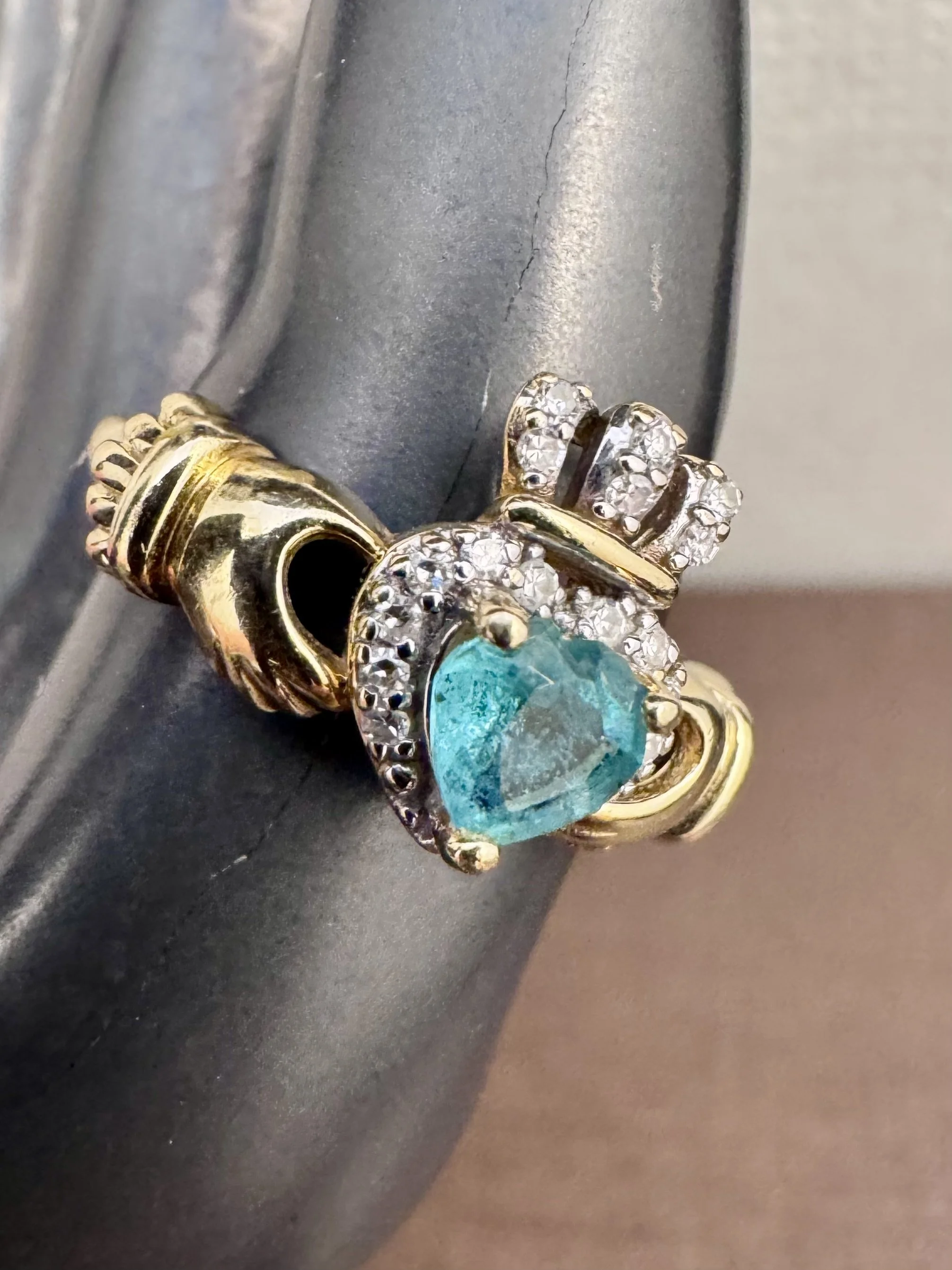 Emerald and Diamond 14K Gold Claddagh Ring