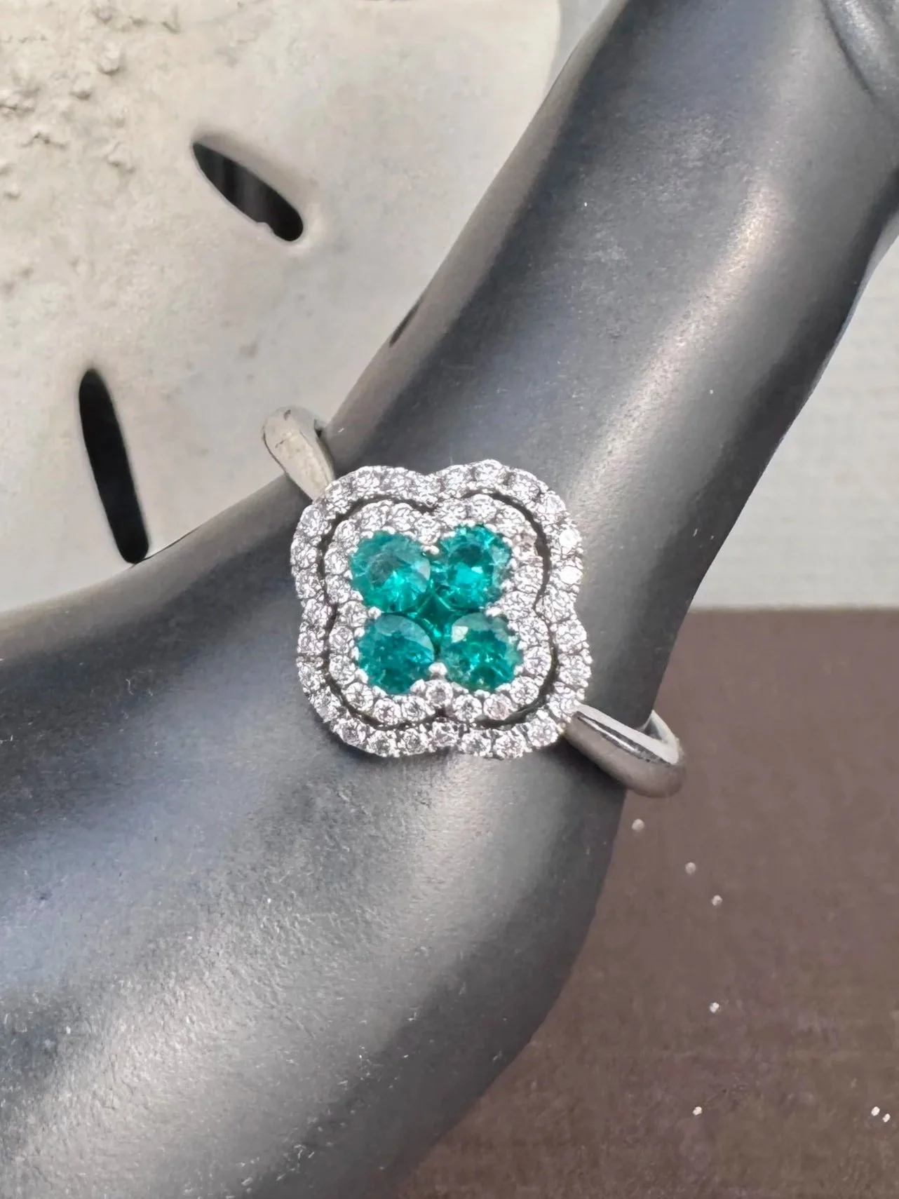 Emerald and Diamond Alhambra Ring