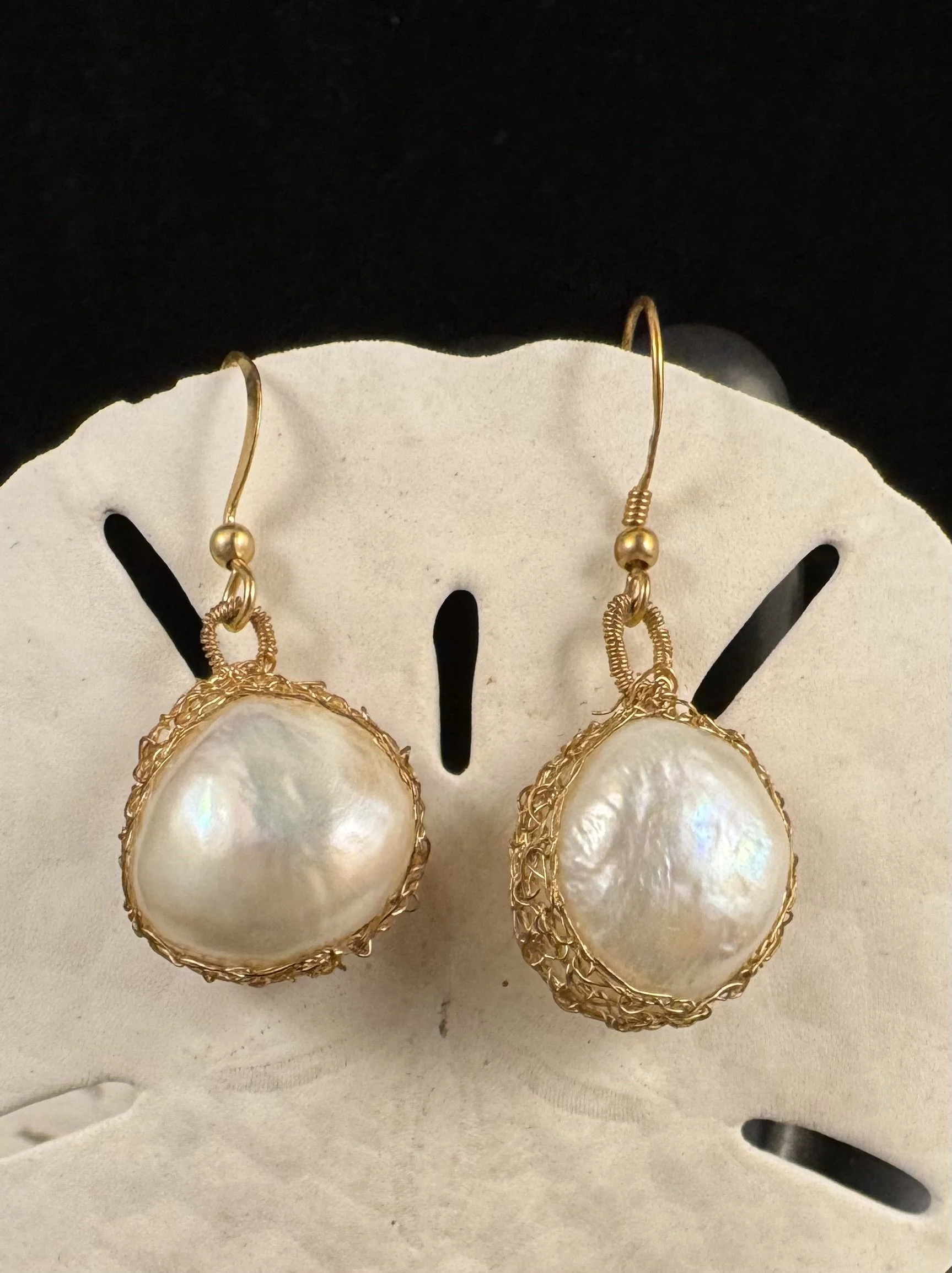 Pearl Drop Earrings and Woven Gold Wire