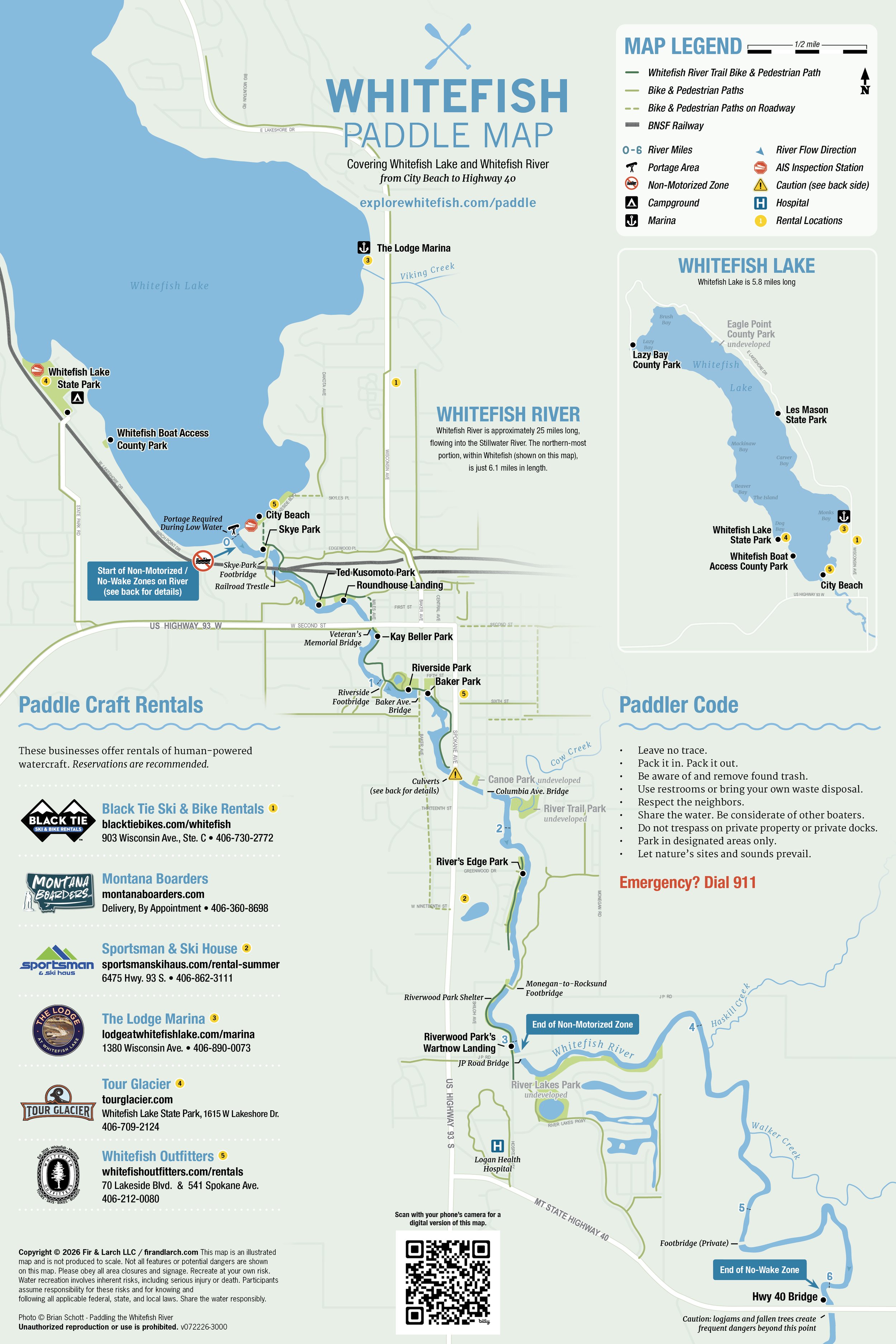 Whitefish Lake and Whitefish River Paddle Map