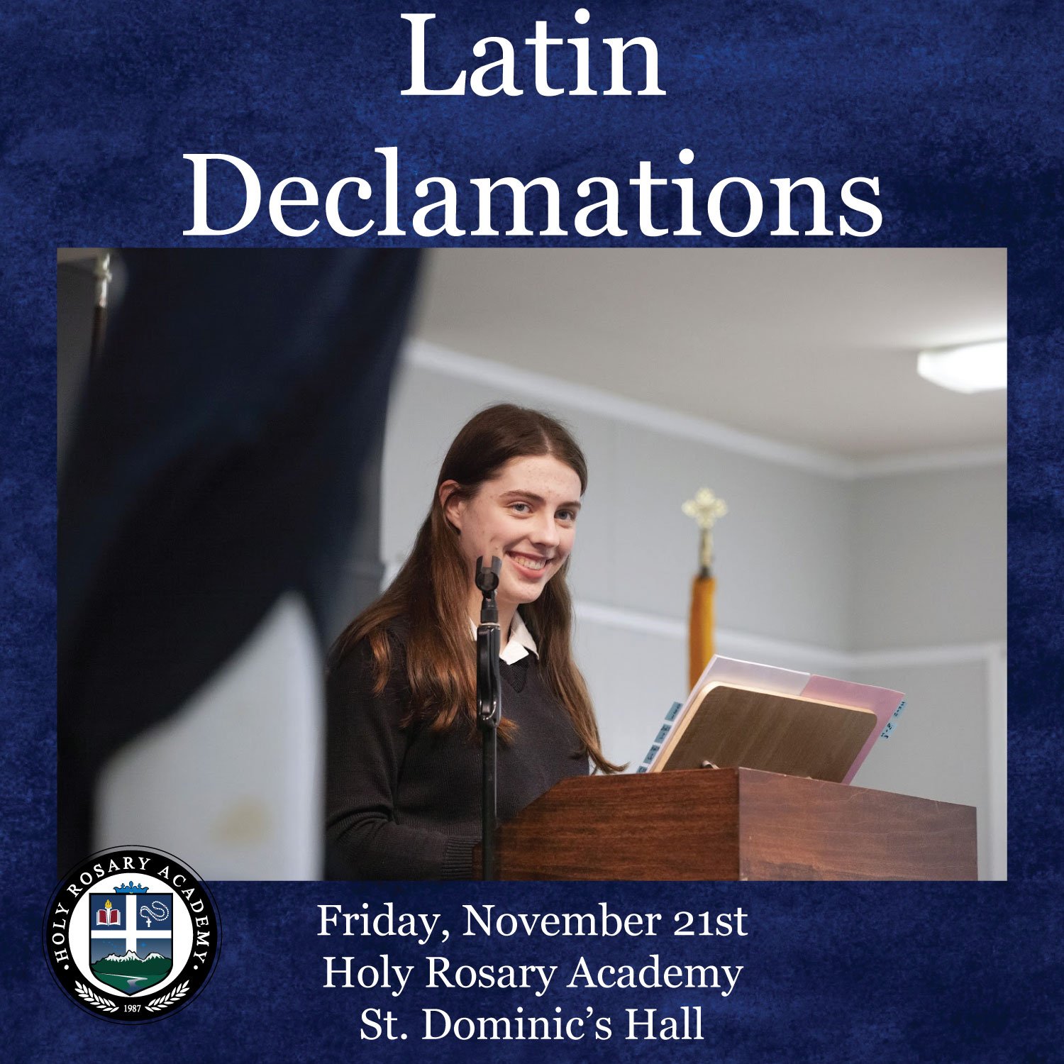 Join us for Upper School Latin Declamations! Students in Latin 1-3 will recite the Latin Vulgate, Cicero, Vergil, and Insulanusl. Students have put timeless texts to memory, uplifting their minds and hearts to contemplate noble ideals and virtue. 
#L