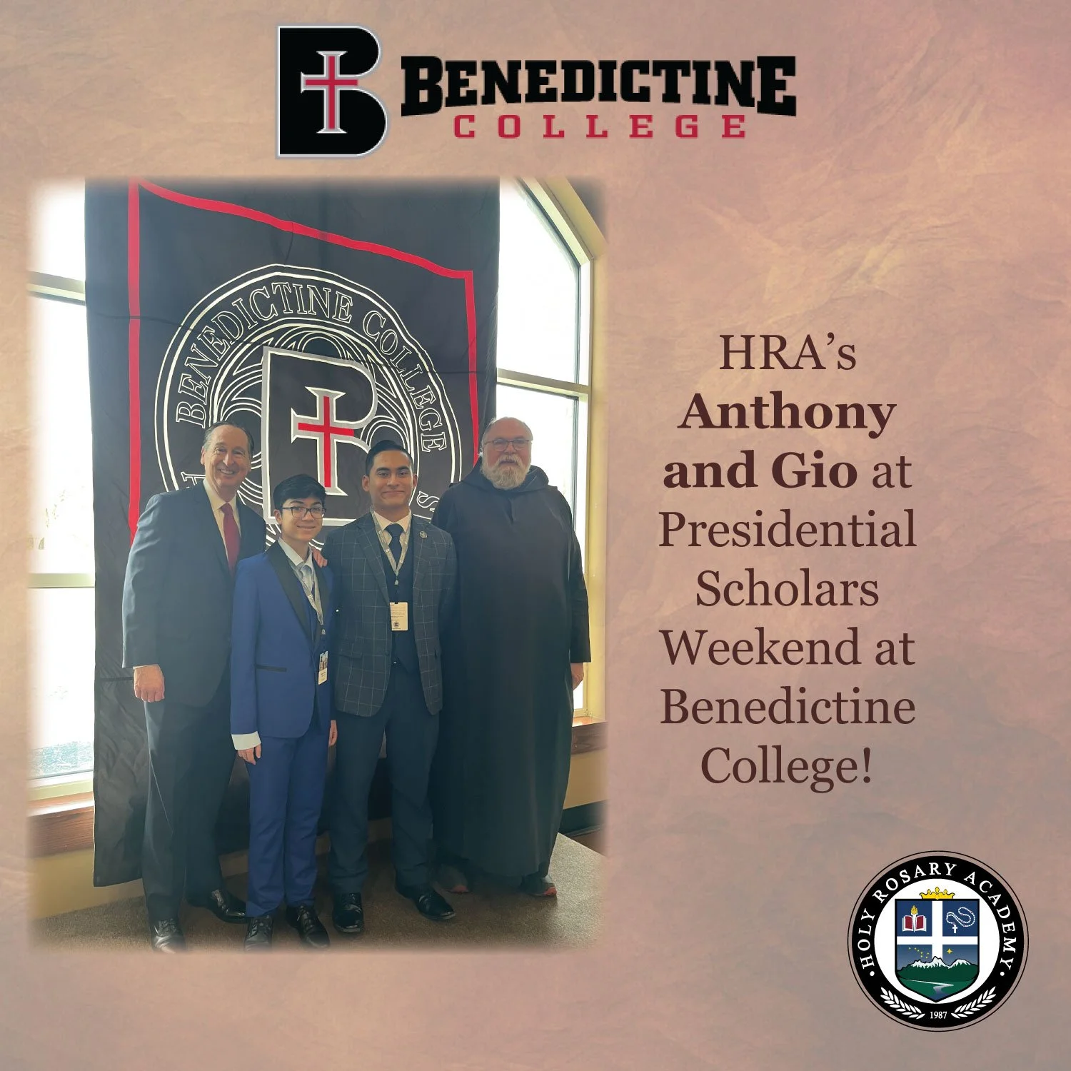 We&rsquo;re proud to share that our very own Anthony and Gio recently competed in the Presidential Scholars Weekend at Benedictine College! These talented students showcased their skills by writing an essay and participating in a 20-minute in-person 