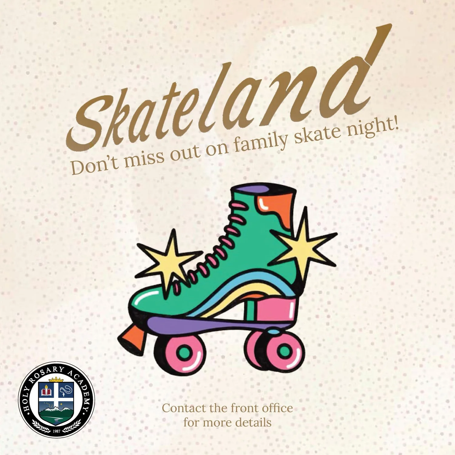 Family Skate Night is almost here &mdash; we hope you&rsquo;ll join us for a night of fun!
#FamilySkateNight #School #FamilyFun #SchoolEvents #Skateland