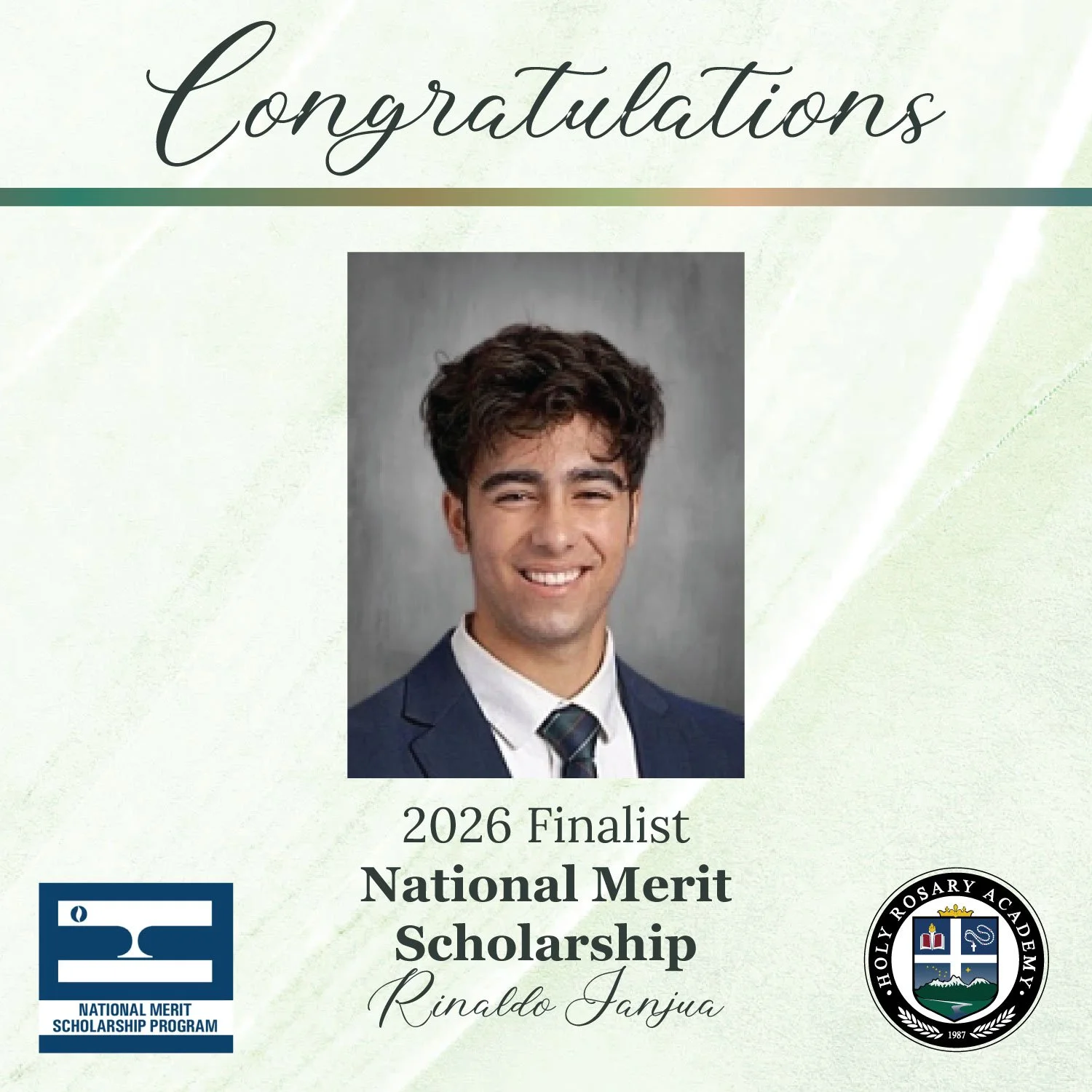 Congratulations to Rinaldo Janjua for advancing to the Finalist standing in the National Merit Scholarship Program of 2026! 
#NationalMeritFinalist #ClassOf2026 #AcademicExcellence #MeritScholar #StudentAchievement