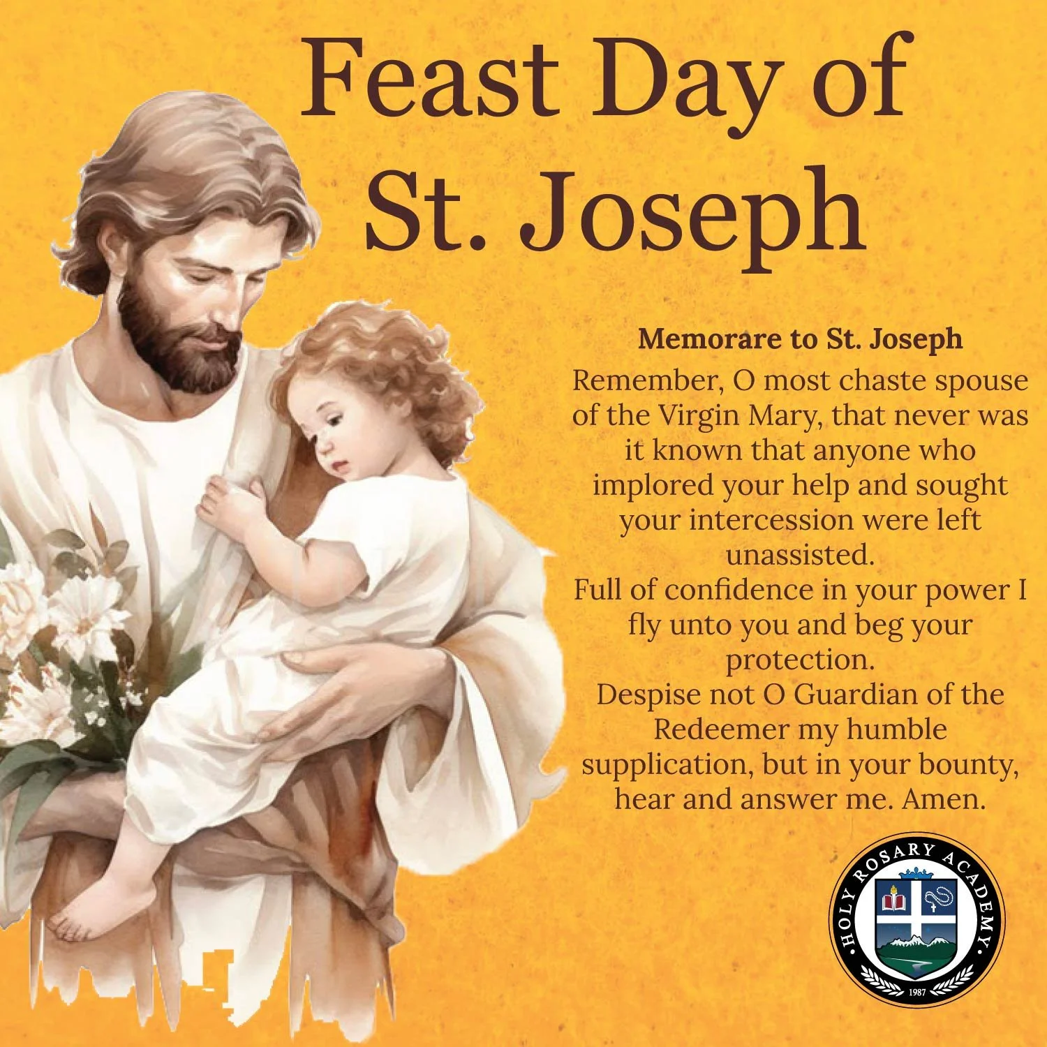 Happy Solemnity of St. Joseph 
&ldquo;Some Saints are privileged to extend to us their patronage with particular needs, but not in others; but our holy patron St. Joseph has the power to assist us in all cases, in every necessity, in every understand