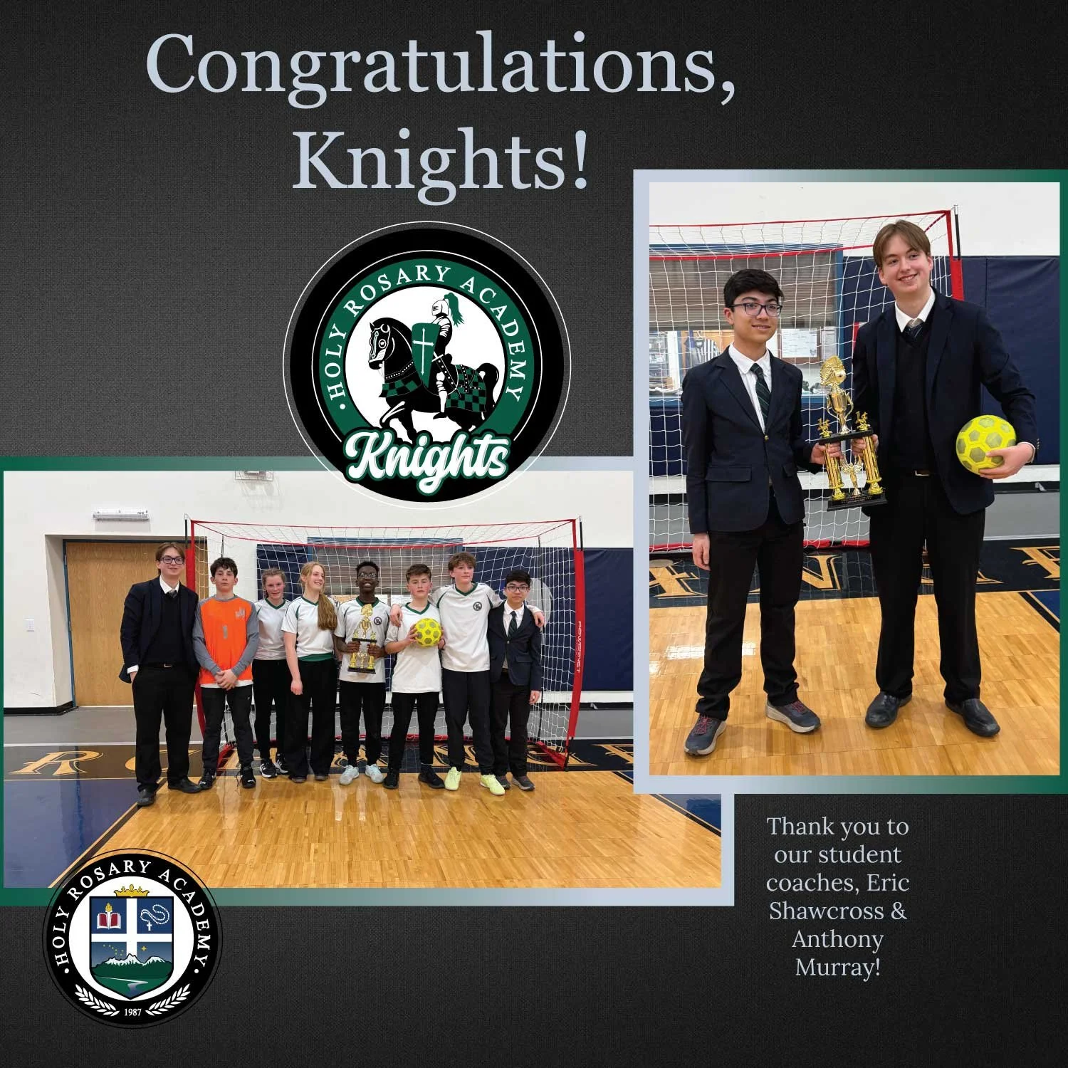 Futsal Champions! HRA Middle School Futsal Team A beat Lumen Christi. Go Knights and thank you student coaches, Eric Shawcross and Anthony Murray! 
#HRAKnights #FutsalChampions #GoKnights #MiddleSchoolSports #HRAPride