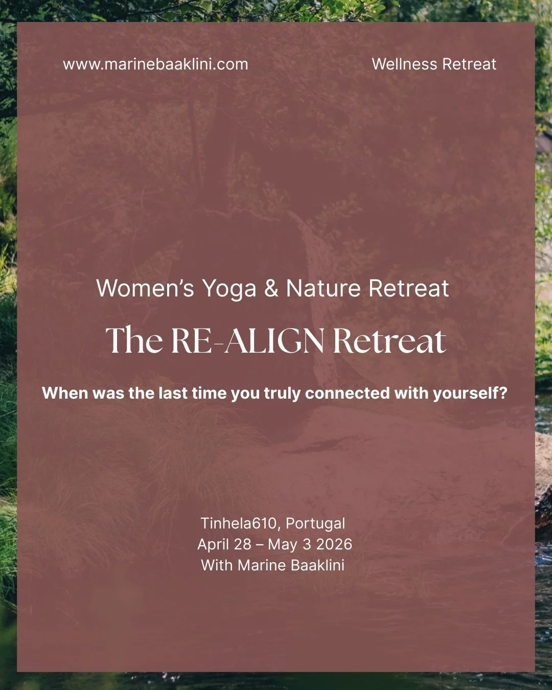 When was the last time you truly connected with yourself?

Imagine six days without pressure.
Without expectations.
Without having to be anything for anyone.

Six days held by nature.
Swimming in natural springs.
Walking slowly through the forest.
Br