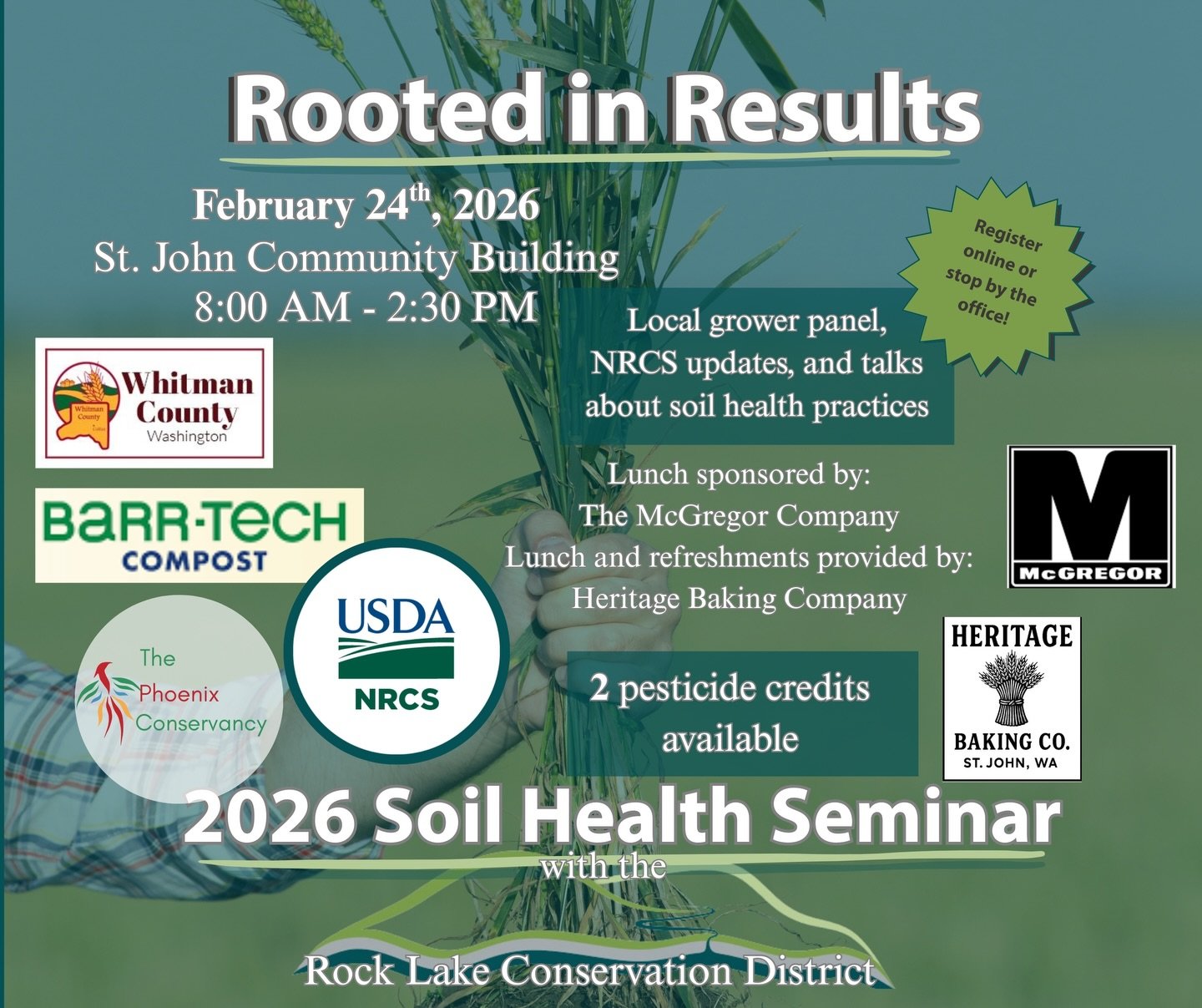 SOIL HEALTH SEMINAR | TUESDAY, FEBRUARY 24, 2026 

Don&rsquo;t forget to register to attend our soil seminar next Tuesday! You can access registration via the link in our bio, on our website, or by stopping by the office. 

📞509.648.3680
📍3 N Park 