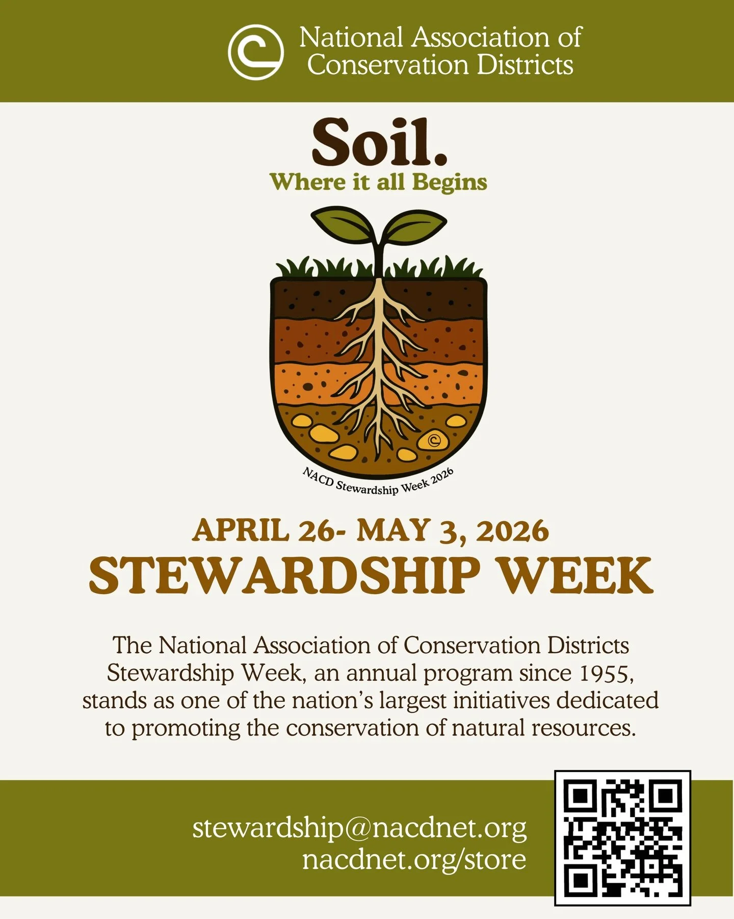 NACD STEWARDSHIP WEEK

What does stewardship mean to you? This week, the Rock Lake Conservation District celebrates Stewardship Week by focusing on soil! 

Many of our goals here at the CD are directly rooted in soil conservation.

Soil is one of our