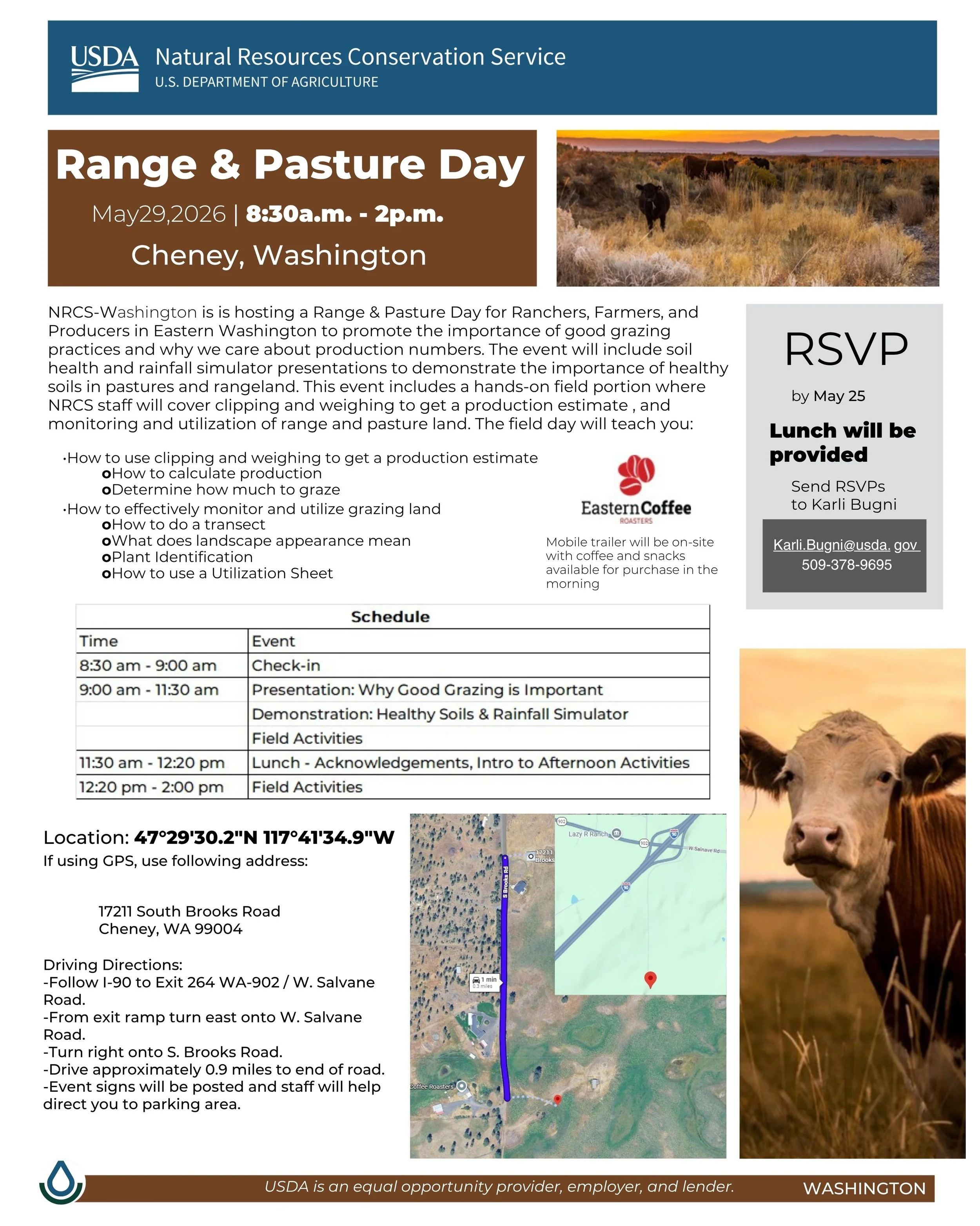 NRCS RANGE AND PASTURE DAY - MAY 29TH

Join our partners from the NRCS in Cheney next week to learn about the importance of good grazing practices in our region. Observed several demonstrations, including soil health and rainfall simulators, to show 