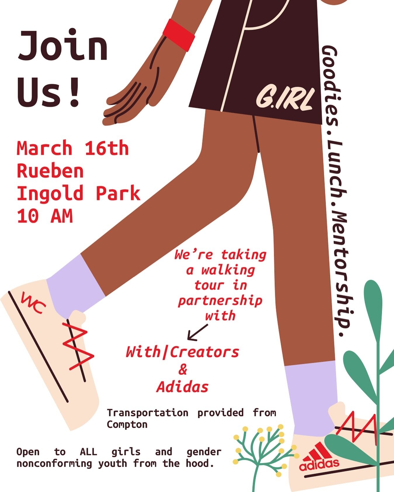 Join us on Saturday, March 16th, for a trip to Reuben Ingold Park.

In partnership with, With/ Creators Walking Club will create a space for collective moment, leisure and mindfulness. In the spirit of togetherness,  guides will co-host the walk with