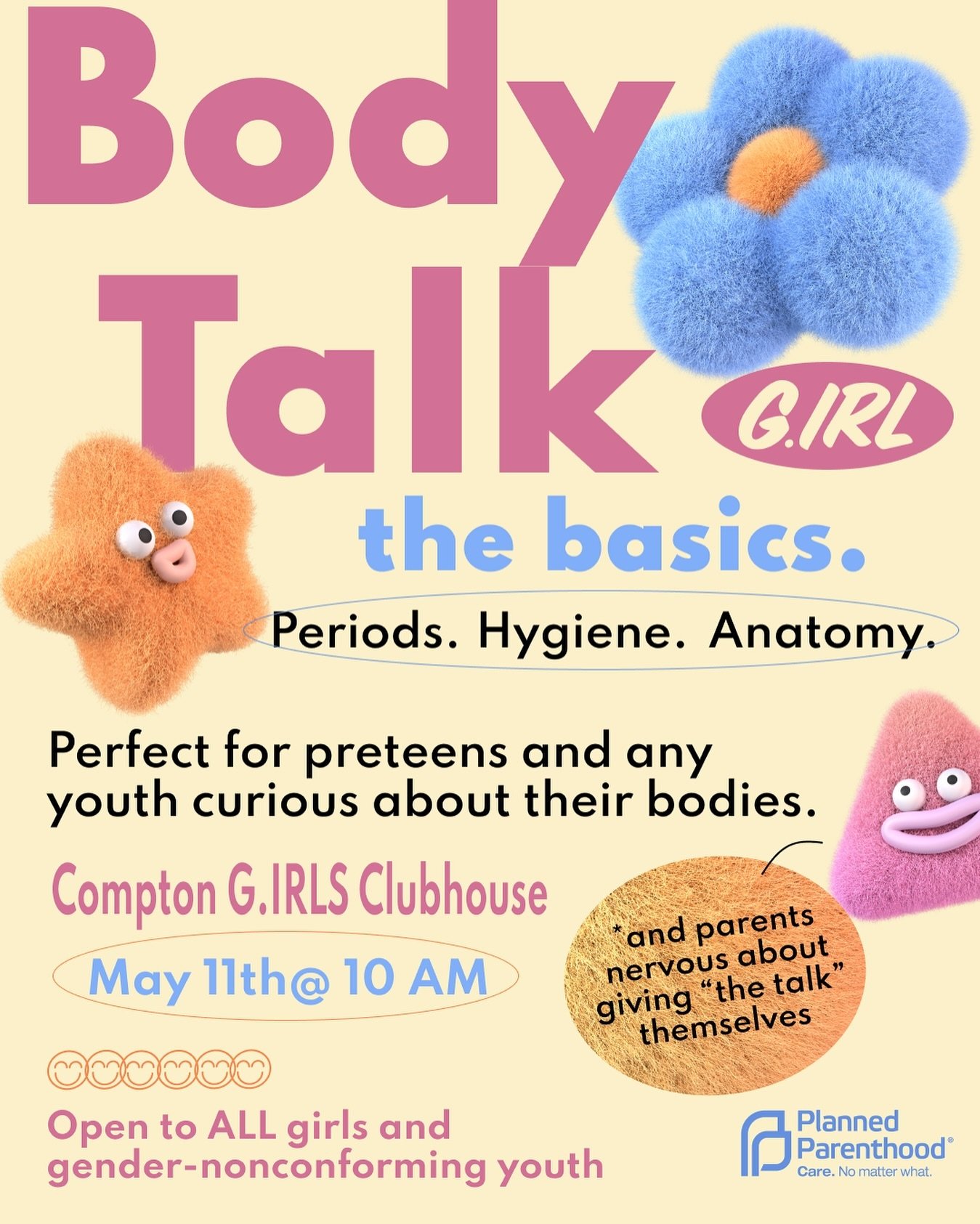 Join us on Saturday, May 11th at @10 am for a body talk conversation led by @plannedparenthood Black Health Initiative.
&zwnj;
Parents! This is perfect for those nervous about teaching their children about their changing bodies. Dads, Moms, and caret