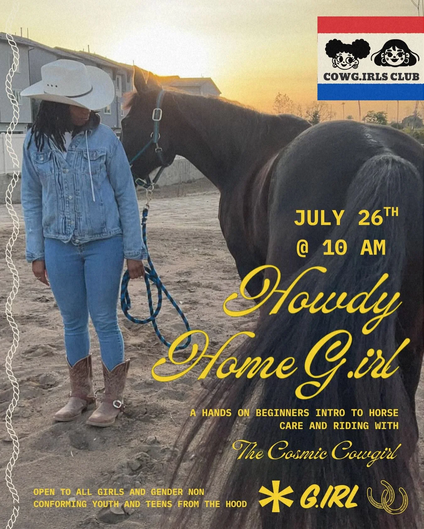 Someone said CowG.IRLS Club? 🐴
&zwnj;
This Saturday July 26th @ 10 AM, @thecosmiccowgirl will be hosting an interactive hands on works shop with horses.
&zwnj;
Been curious about horses but didn&rsquo;t know where to start? Join us in a safe space t