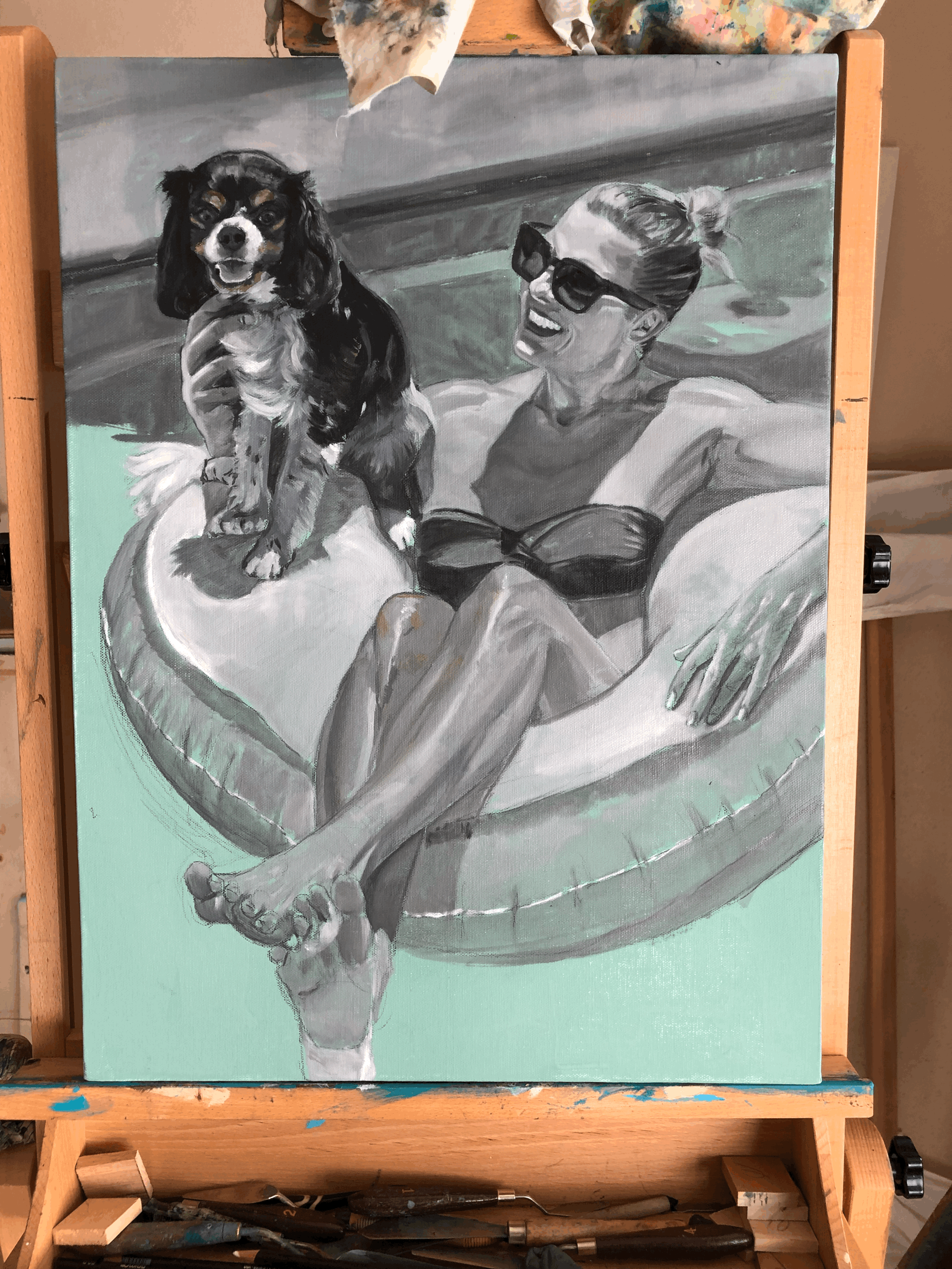 Transfer image to turquoise toned canvas