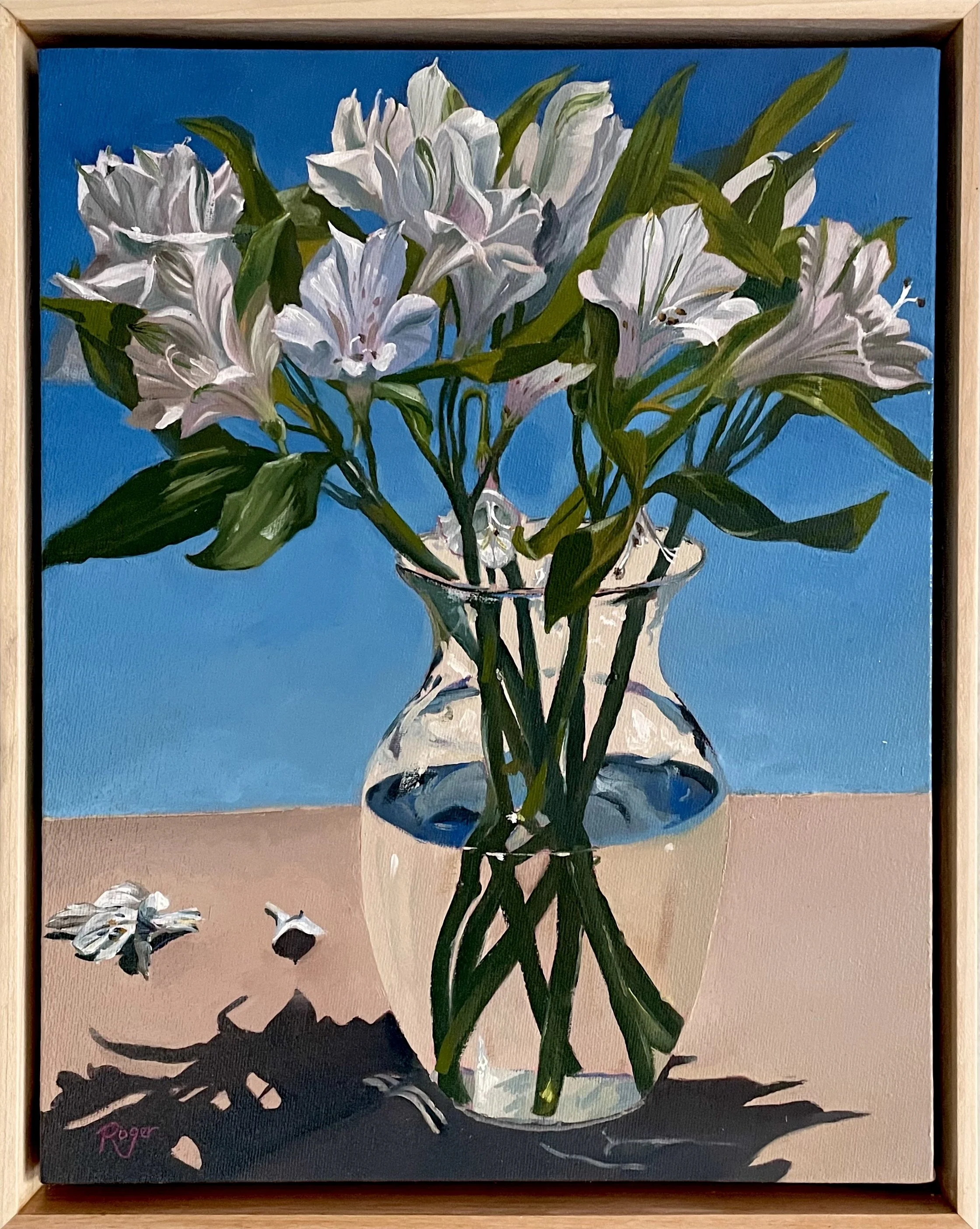 White Alstroemerias in Glass Vase