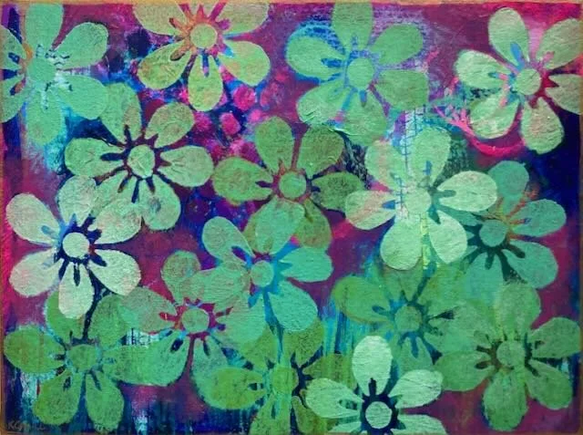 'Let's Get This Flower Party Started' - Original painting on wood