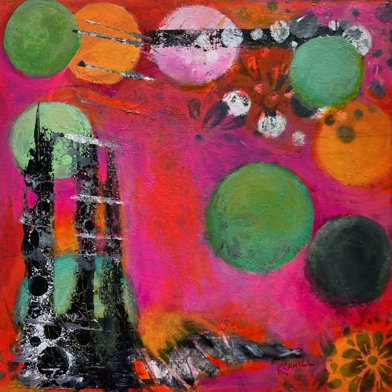 'My Favorite Pink Planet' - Original painting on wood