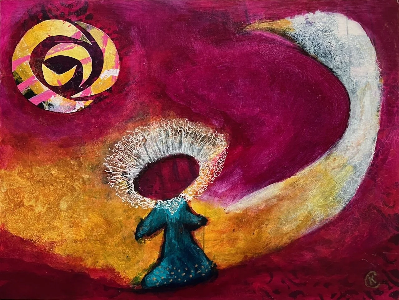 'My Familiar' - painting & collage on wood
