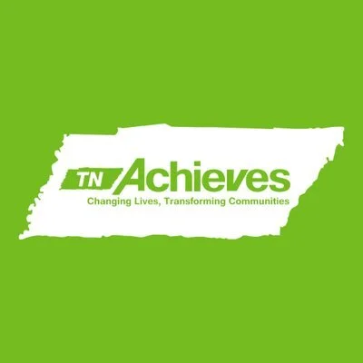 TN Achieves logo with white Tennessee state outline on green background, featuring the tagline 'Changing Lives, Transforming Communities.'