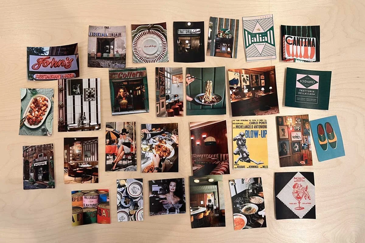 Imagery from the initial creative brainstorm at HiFi Brands, where the Dimmi Dimmi concept was born.
