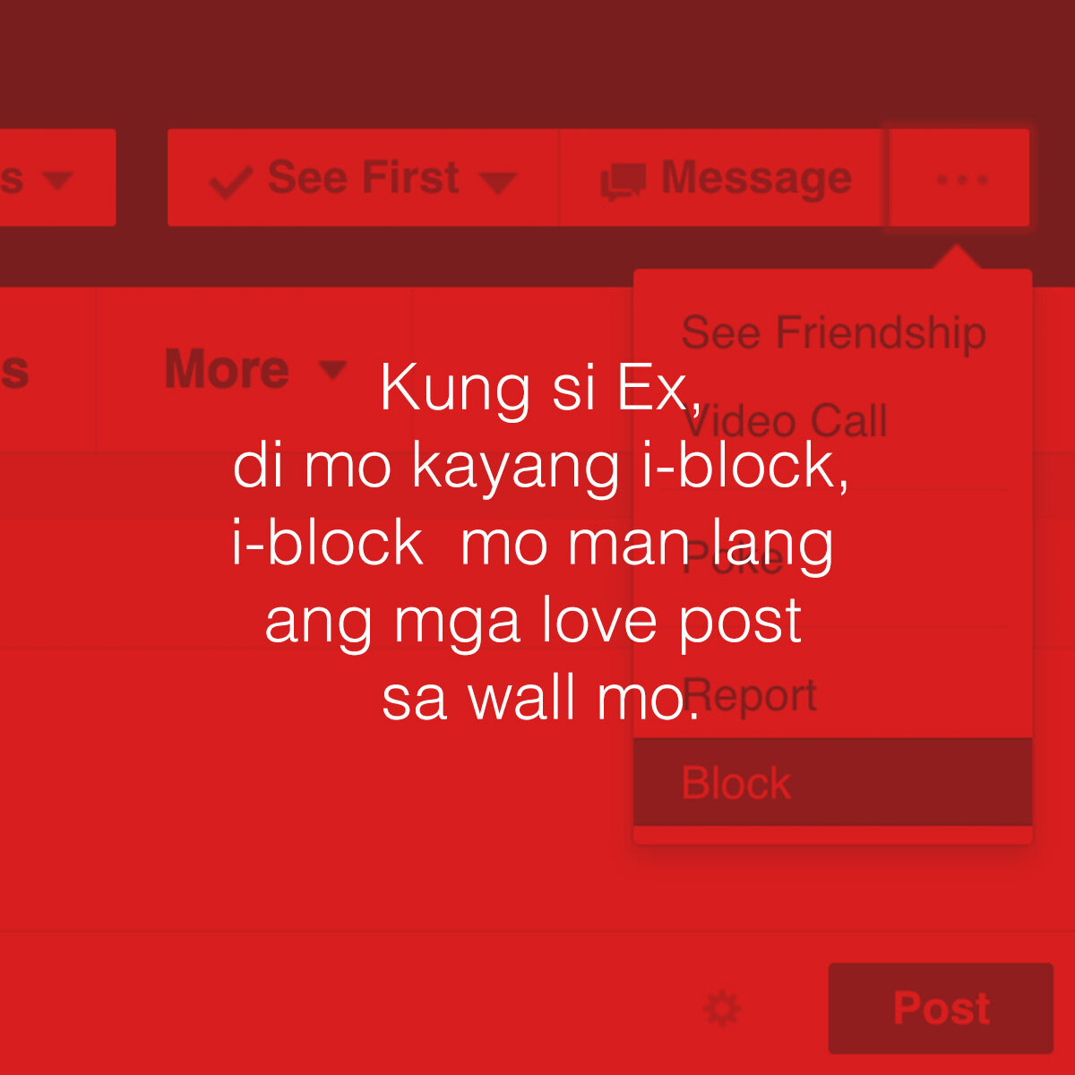 Translation: If you can't block your ex, at least block the lovey dovey posts on your wall.