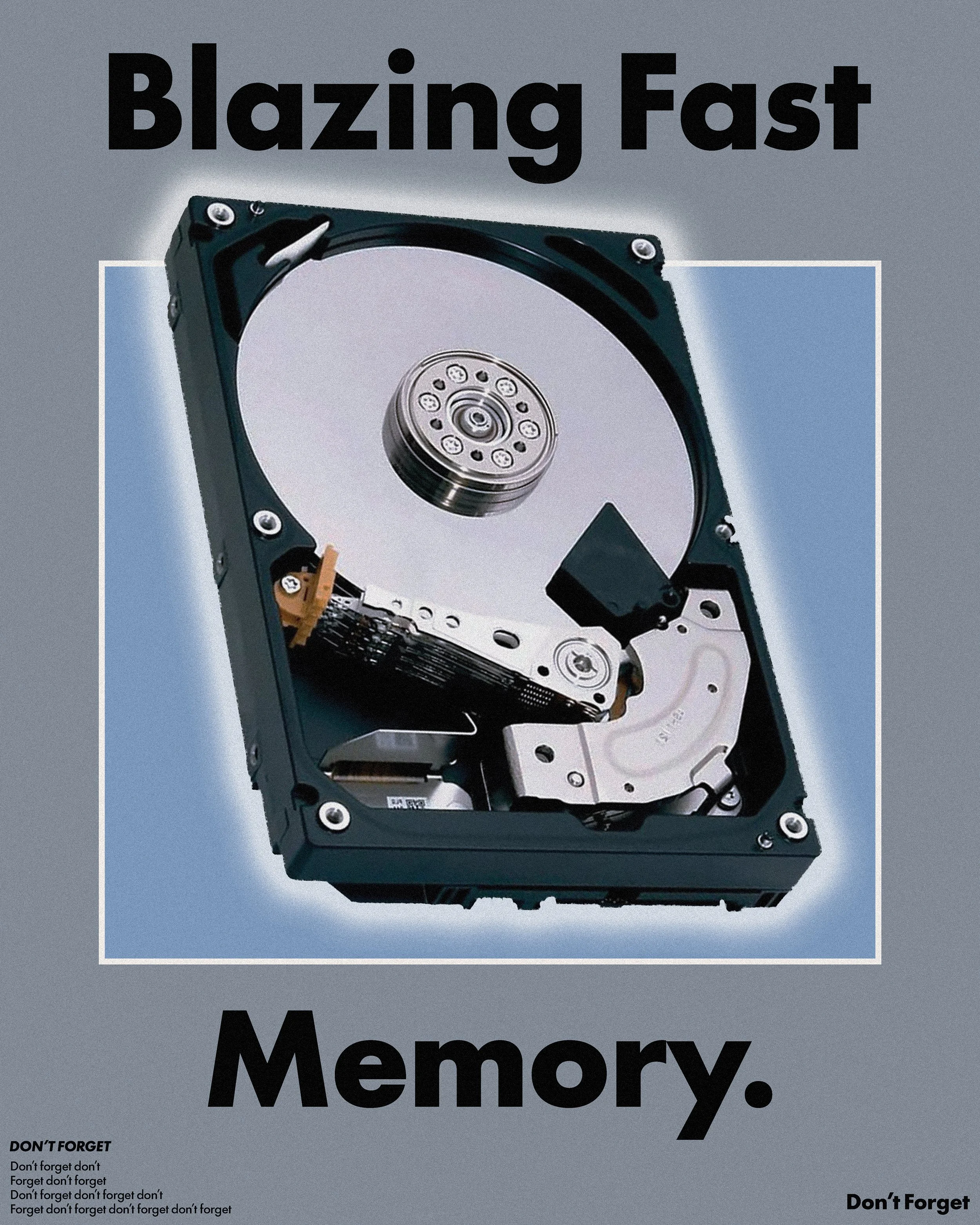 A computer hard drive with the text "Blazing Fast Memory" above and below it.
