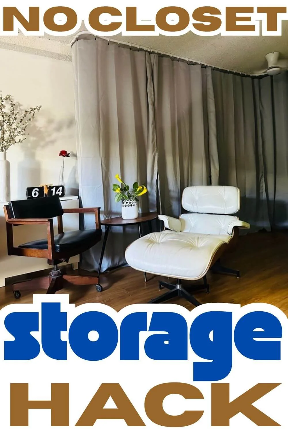 Quick & Easy no closet hack: curtain Storage Wall — Minimize My Mess