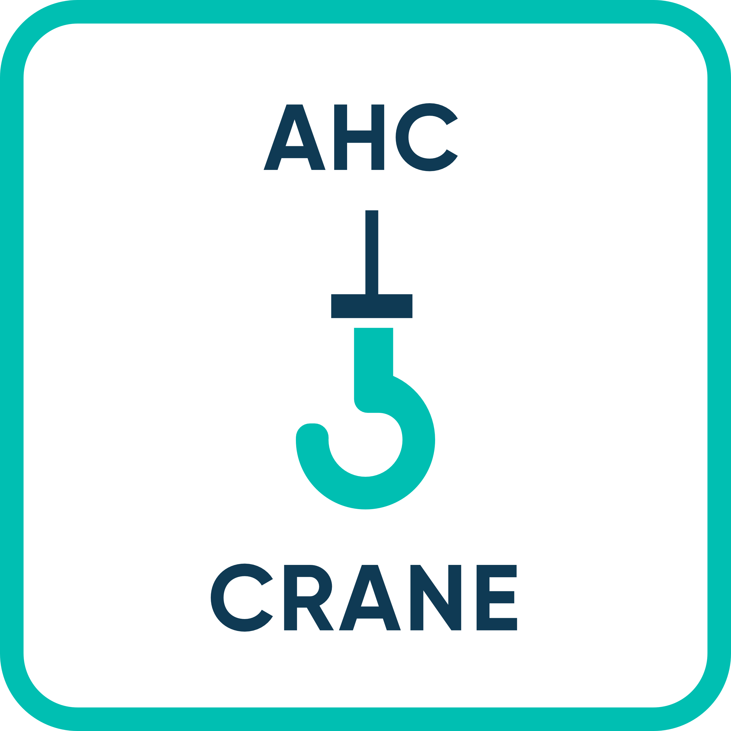 A blue and teal graphic with an illustration of a crane showing AHC Crane