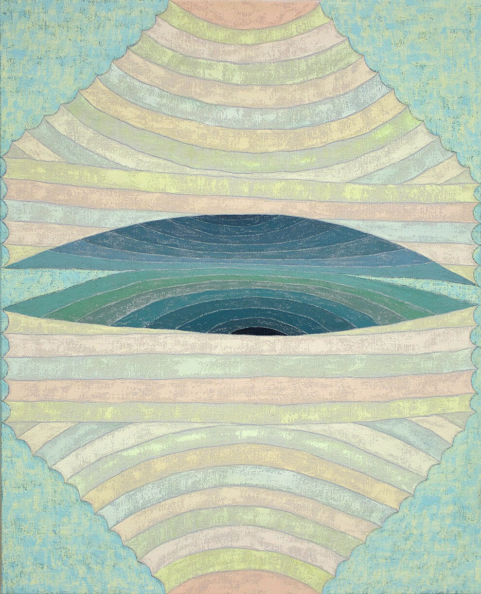 David Onri Anderson, &quot;Daylight Vision Paper Lantern,&quot; acrylic and graphite on raw canvas, 16in x 20in, 2018.
