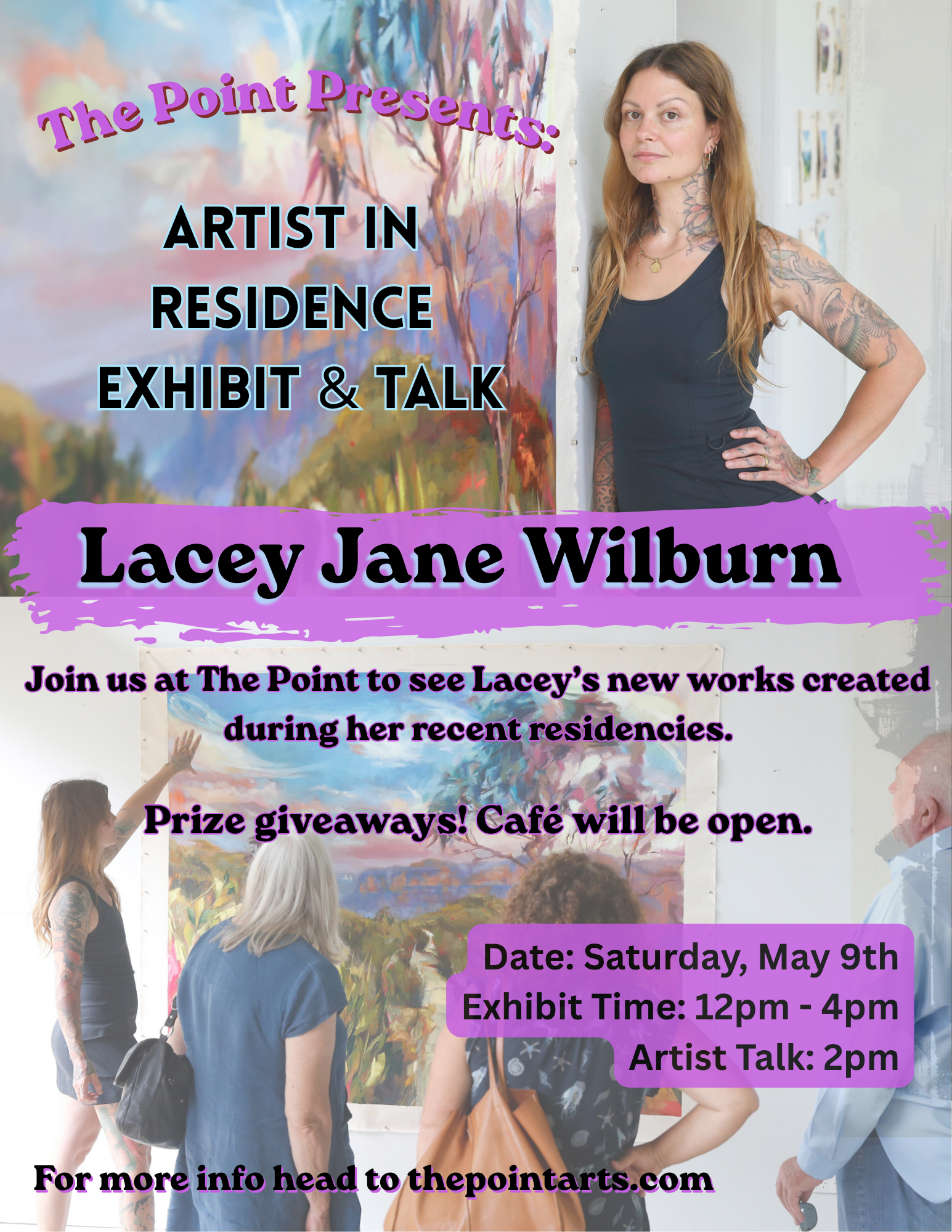 Poster with event details and a photo of the artist