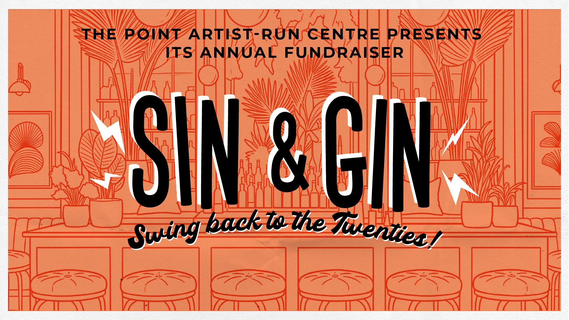 70s orange poster with the event name, "Sin & Gin"