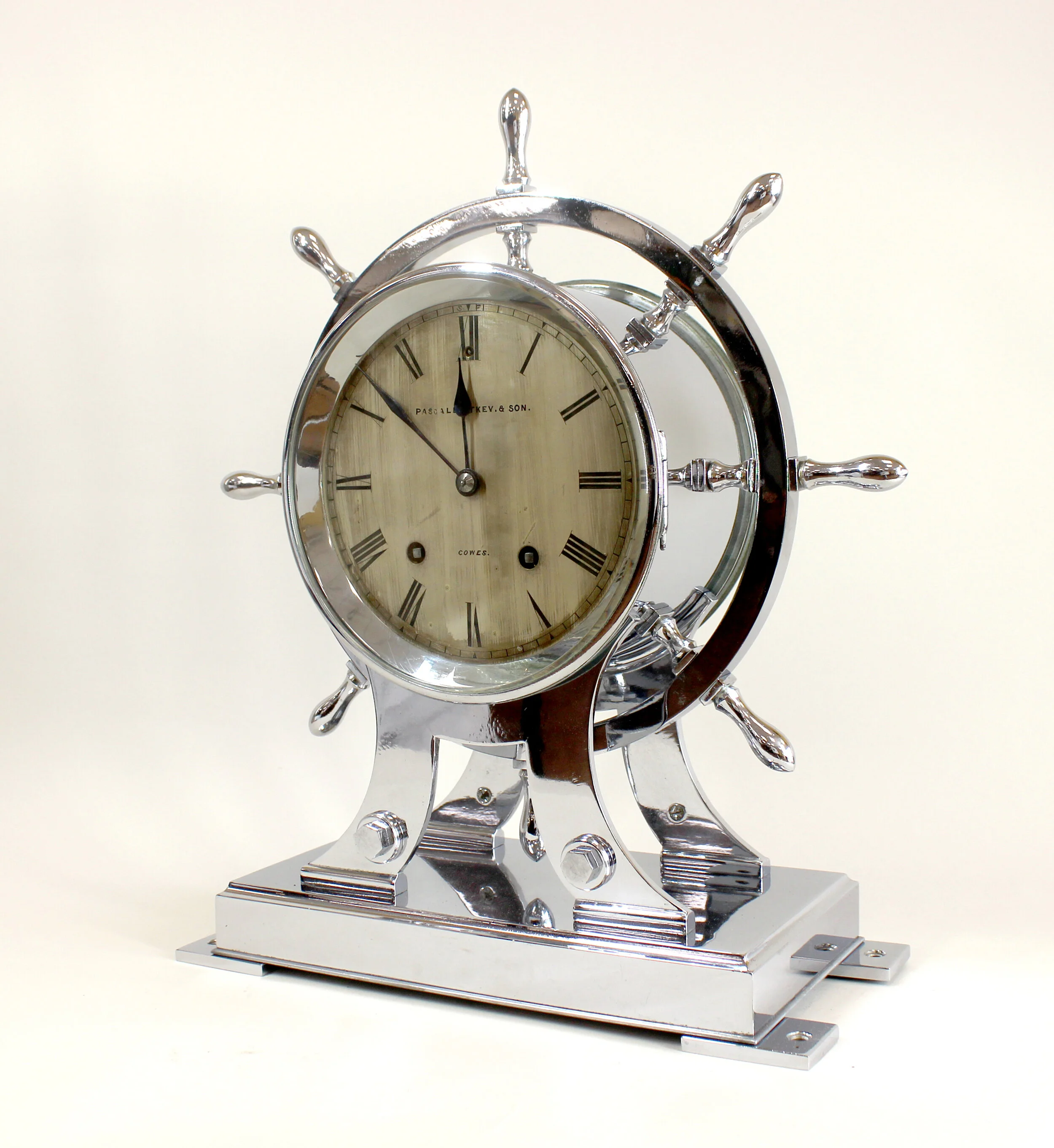 Ships Clock By Gay Vicarino, retailled by Pascall Atkey of Cowes ...