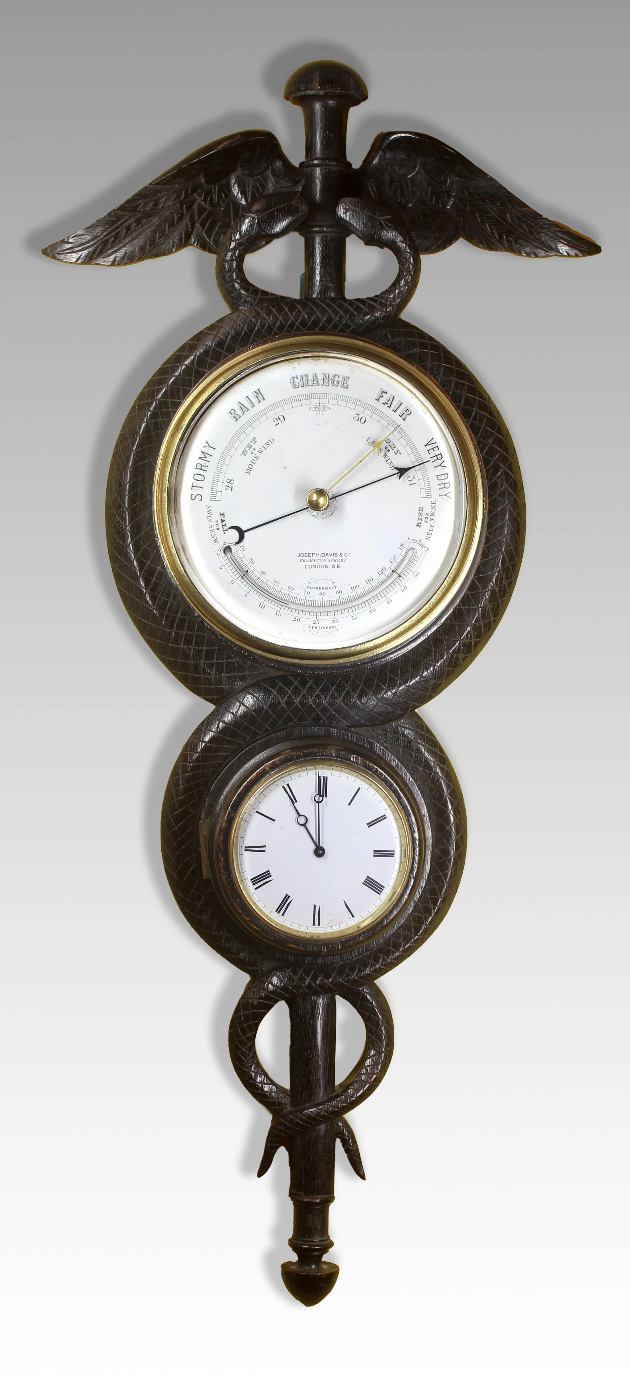 Clock and Barometer in the Shape of a Caduceus — Chalfont Clocks