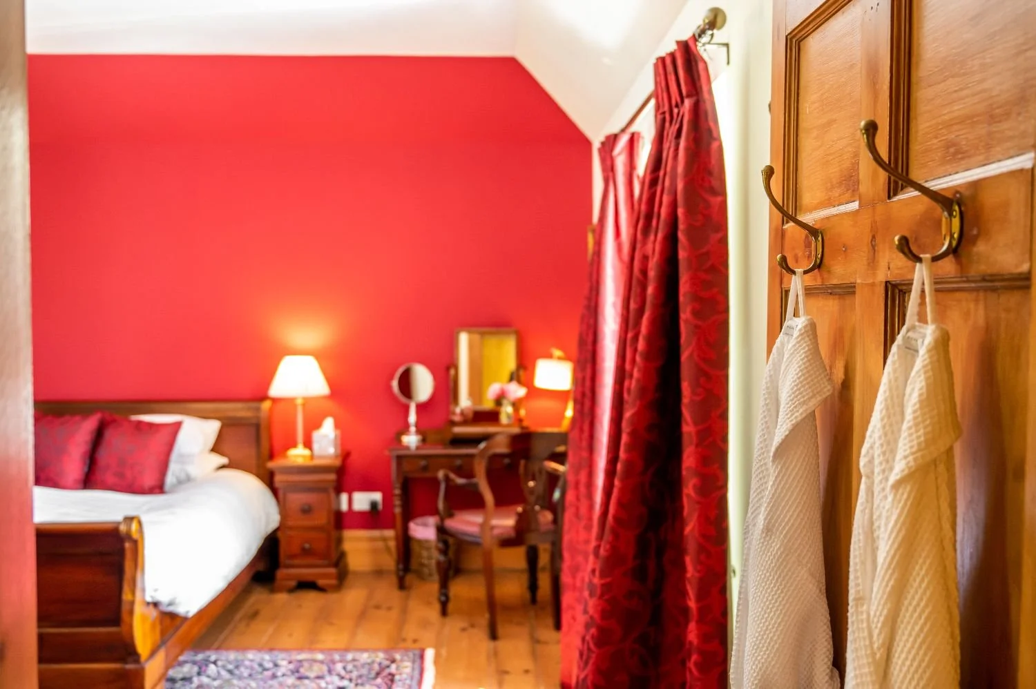 view from bathroom door into bedroom