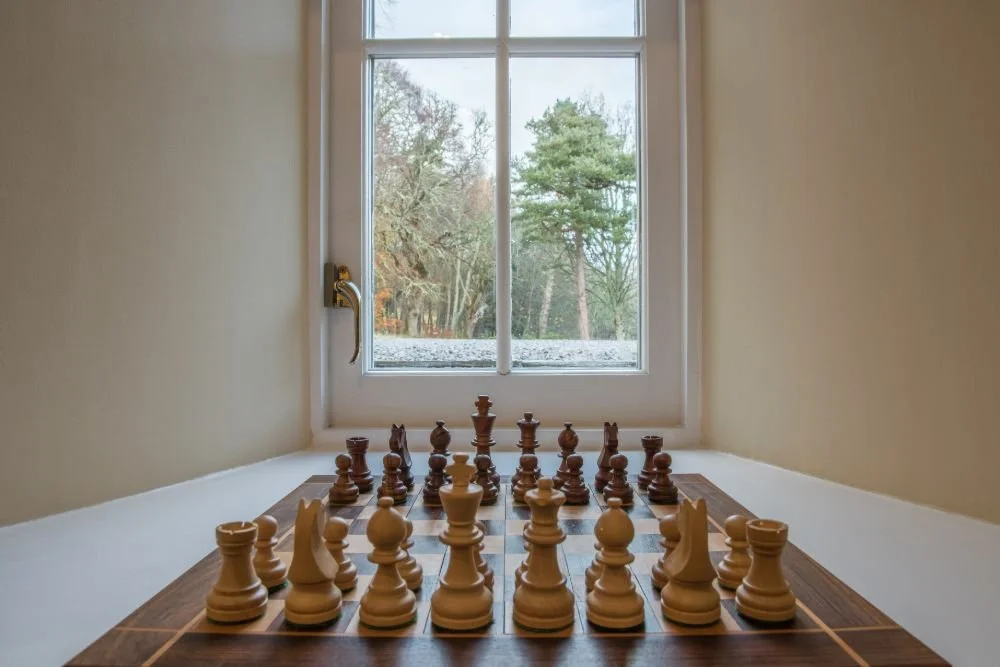 chess set on window
