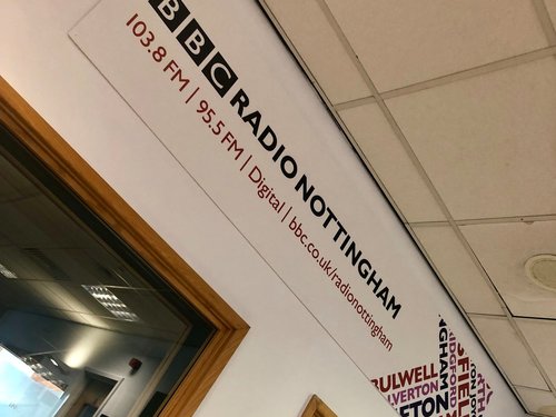 The studio of BBC Radio Nottingham to discuss International Day of Yoga 2019