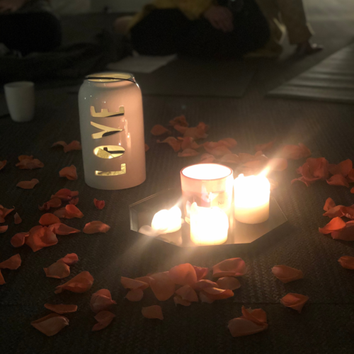 Candles, love and rose petals