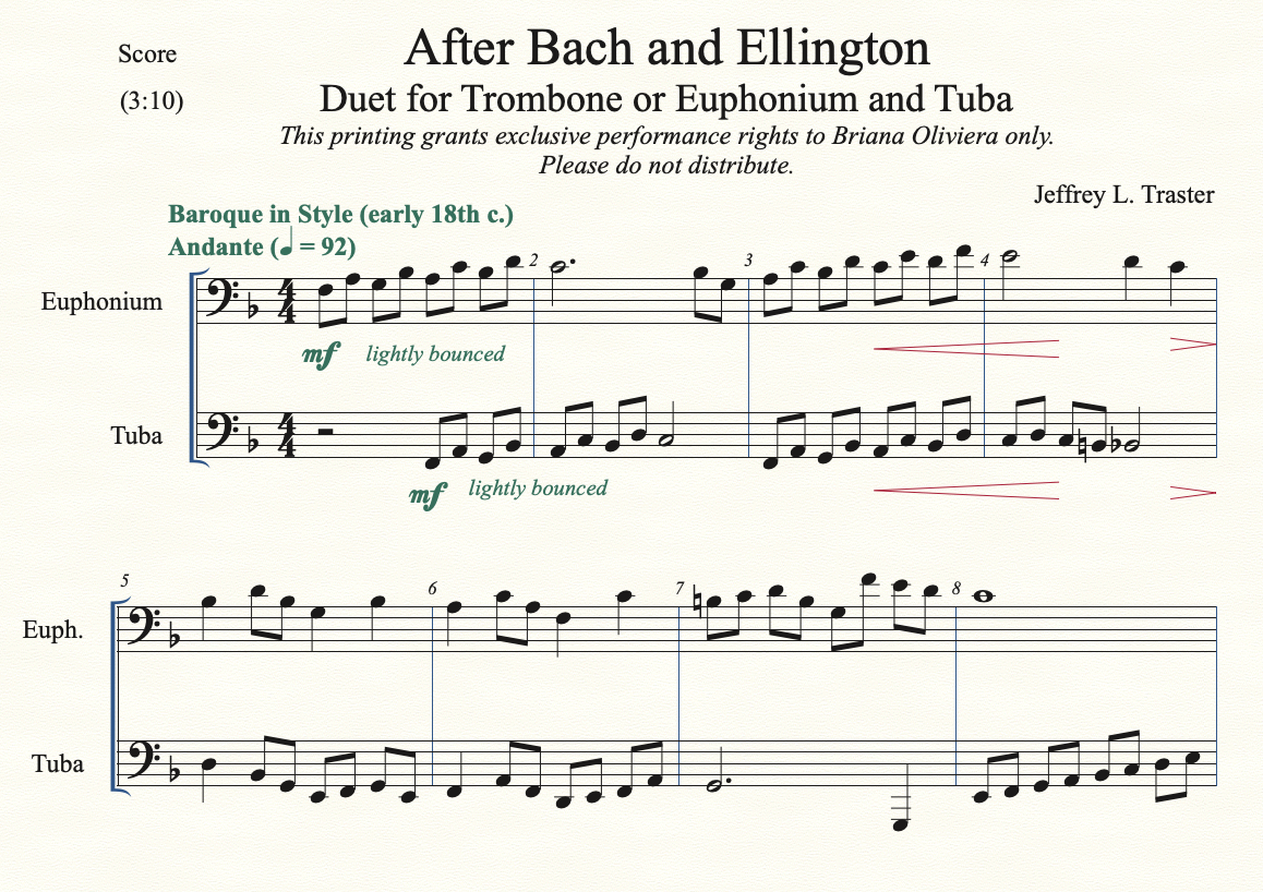 AFTER BACH AND ELLINGTON - Duet for Trombone or Euphonium and Tuba, Grade 4