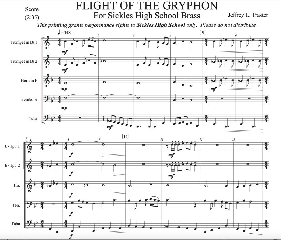 FLIGHT OF THE GRYPHON – for Brass Quintet or 5-part Brass Choir, Gr. 4