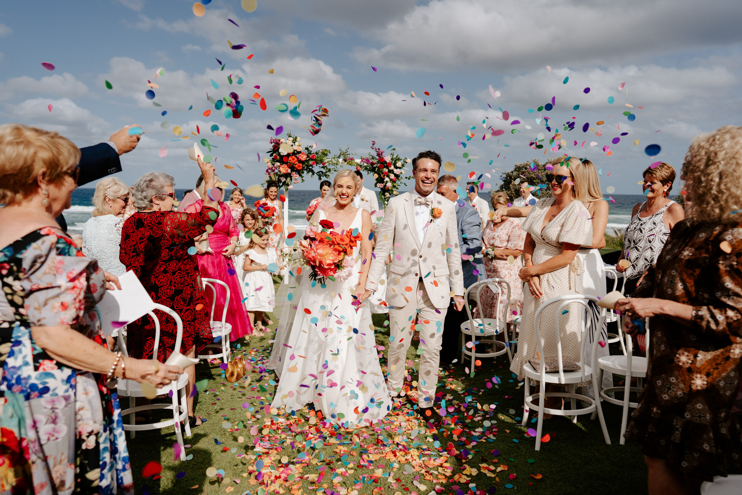 the most epic colourful confetti wedding photo - Trent and Jessie photography and videography 