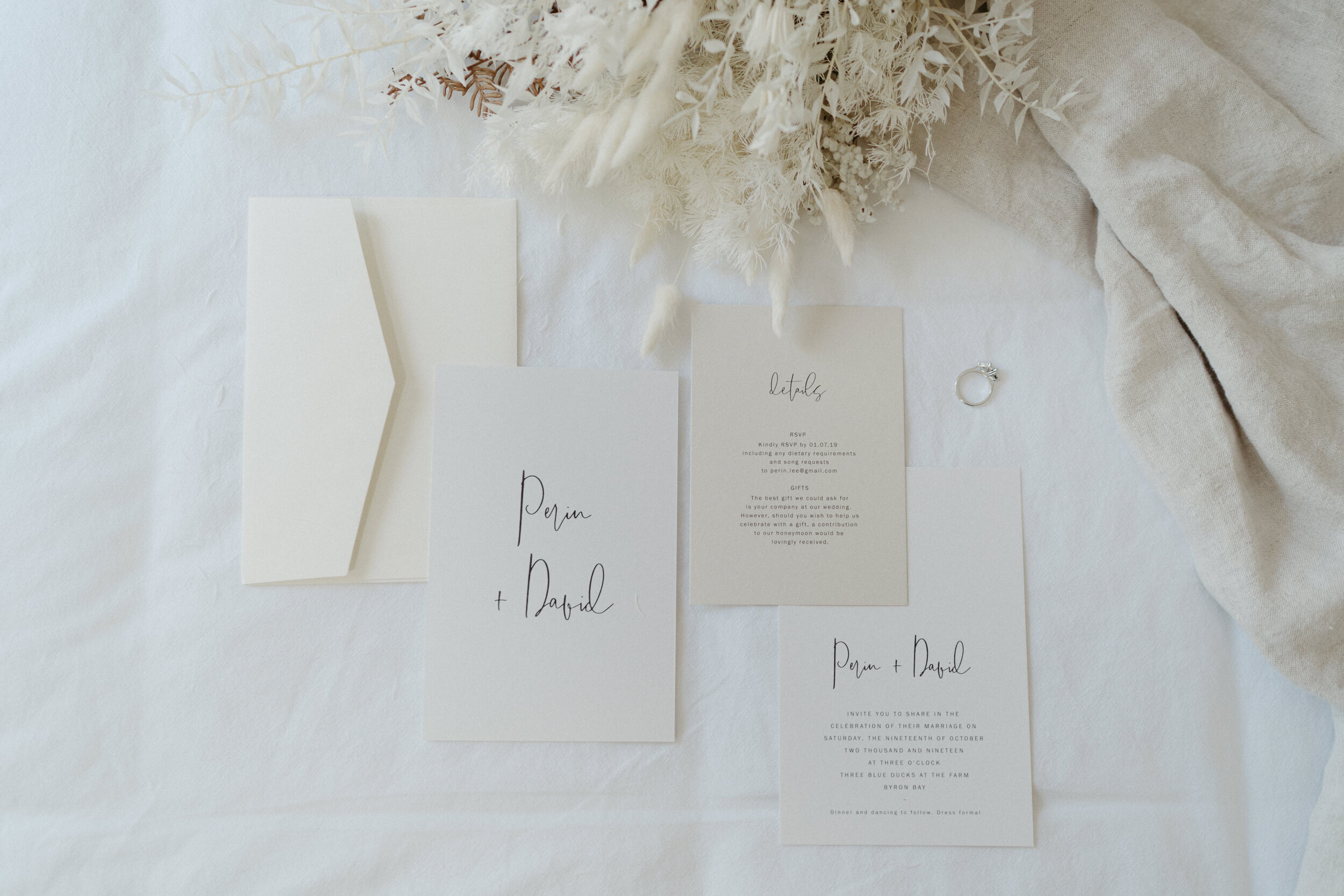 neutral wedding invitation stationary - Trent and Jessie photography and videography 