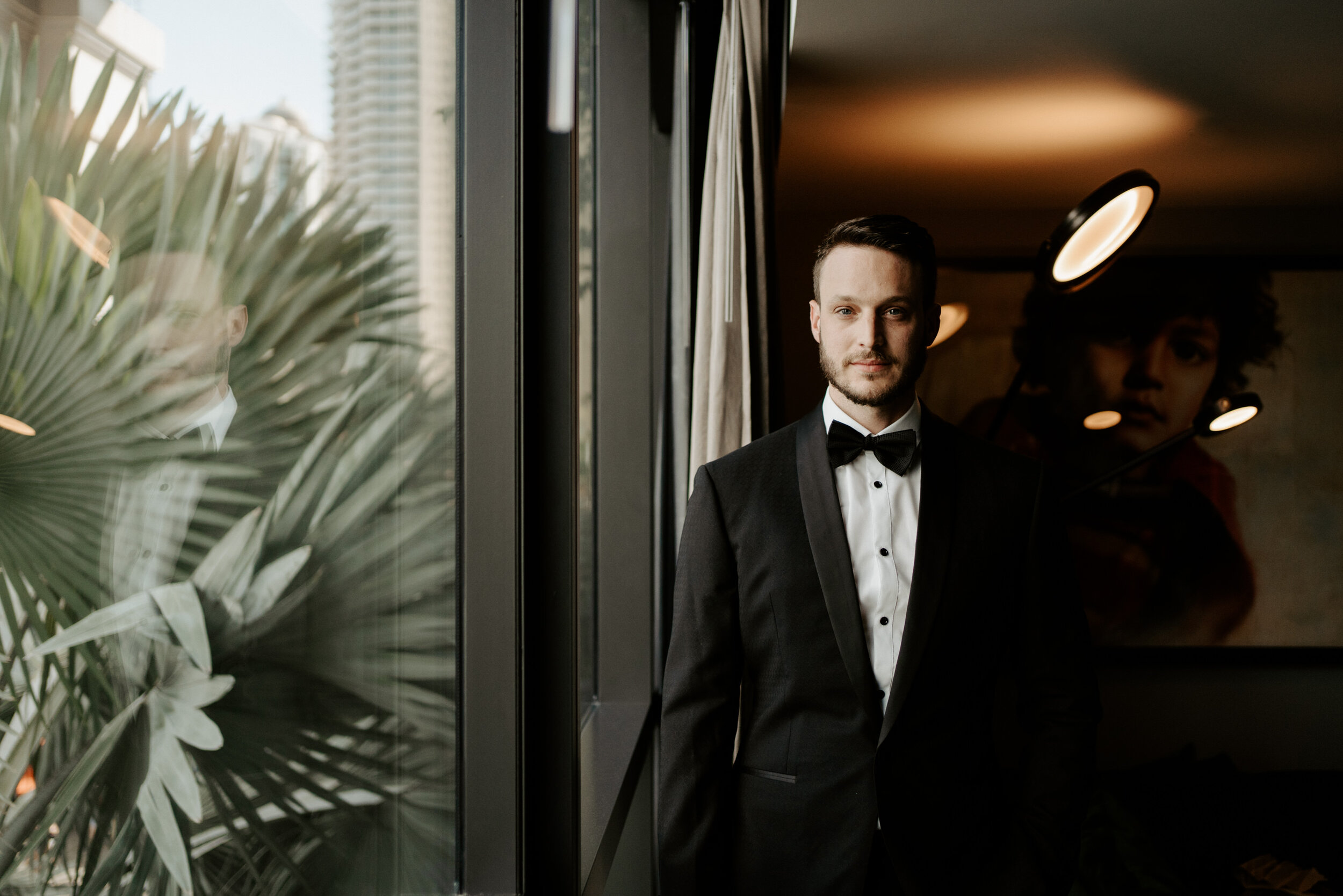 Brisbane wedding - groom in tuxedo - Trent and Jessie photography and videography 