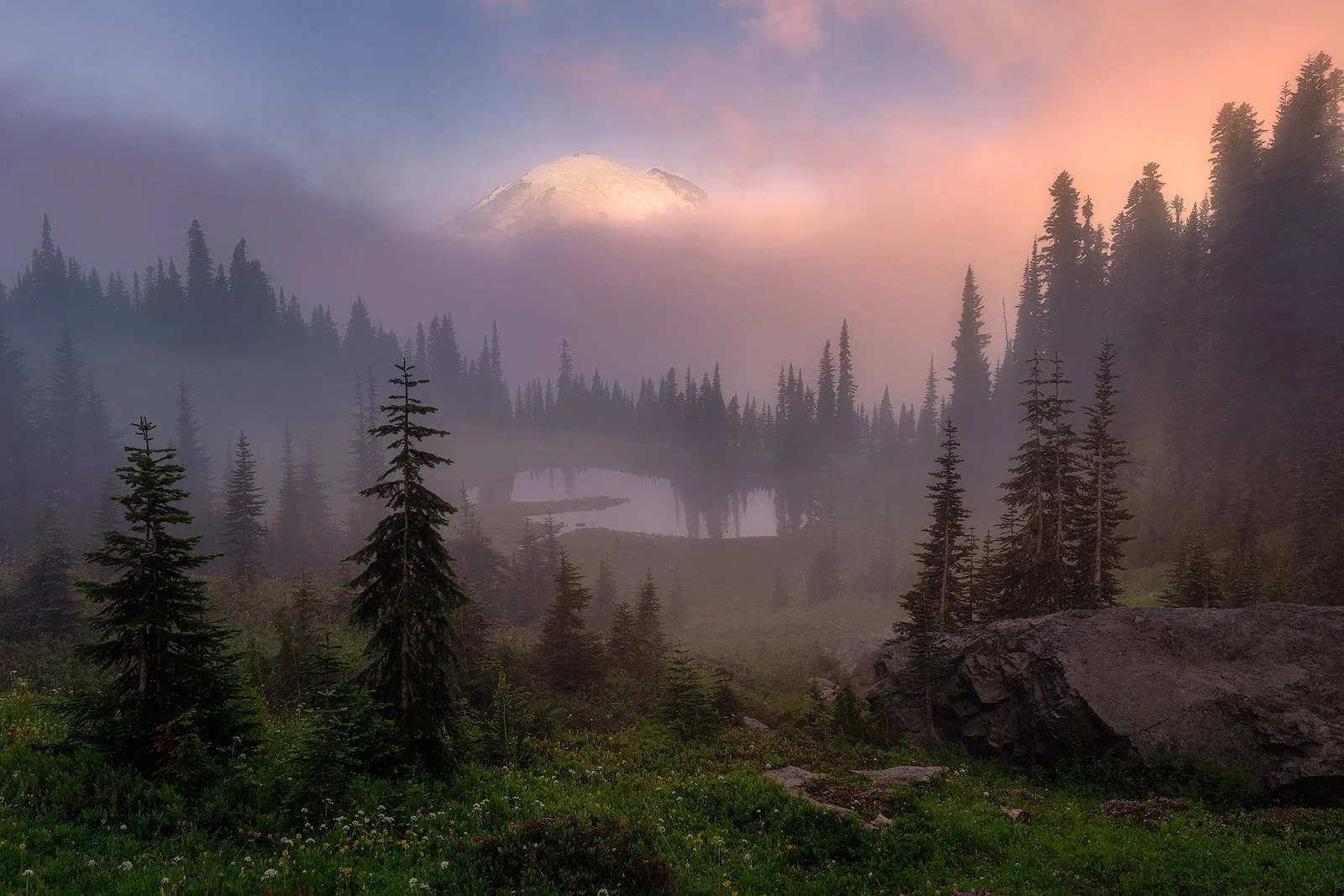 Sunrise Breaking through Alpine Fog over Mount Rainier’s Meadows.jpg